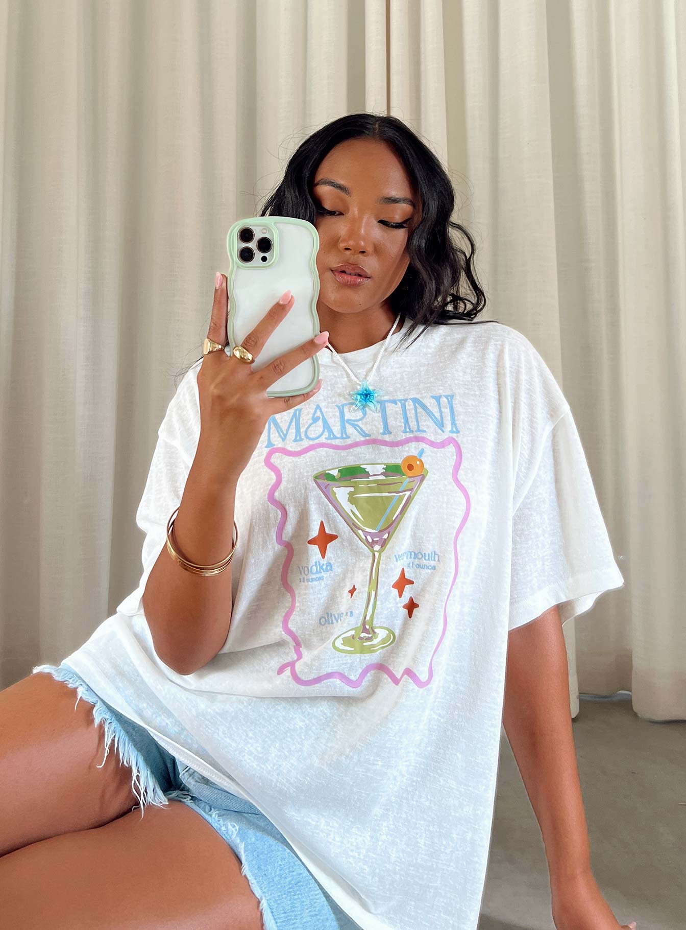 Martini Oversized Tee White - women's top by Ellevoria - view 7