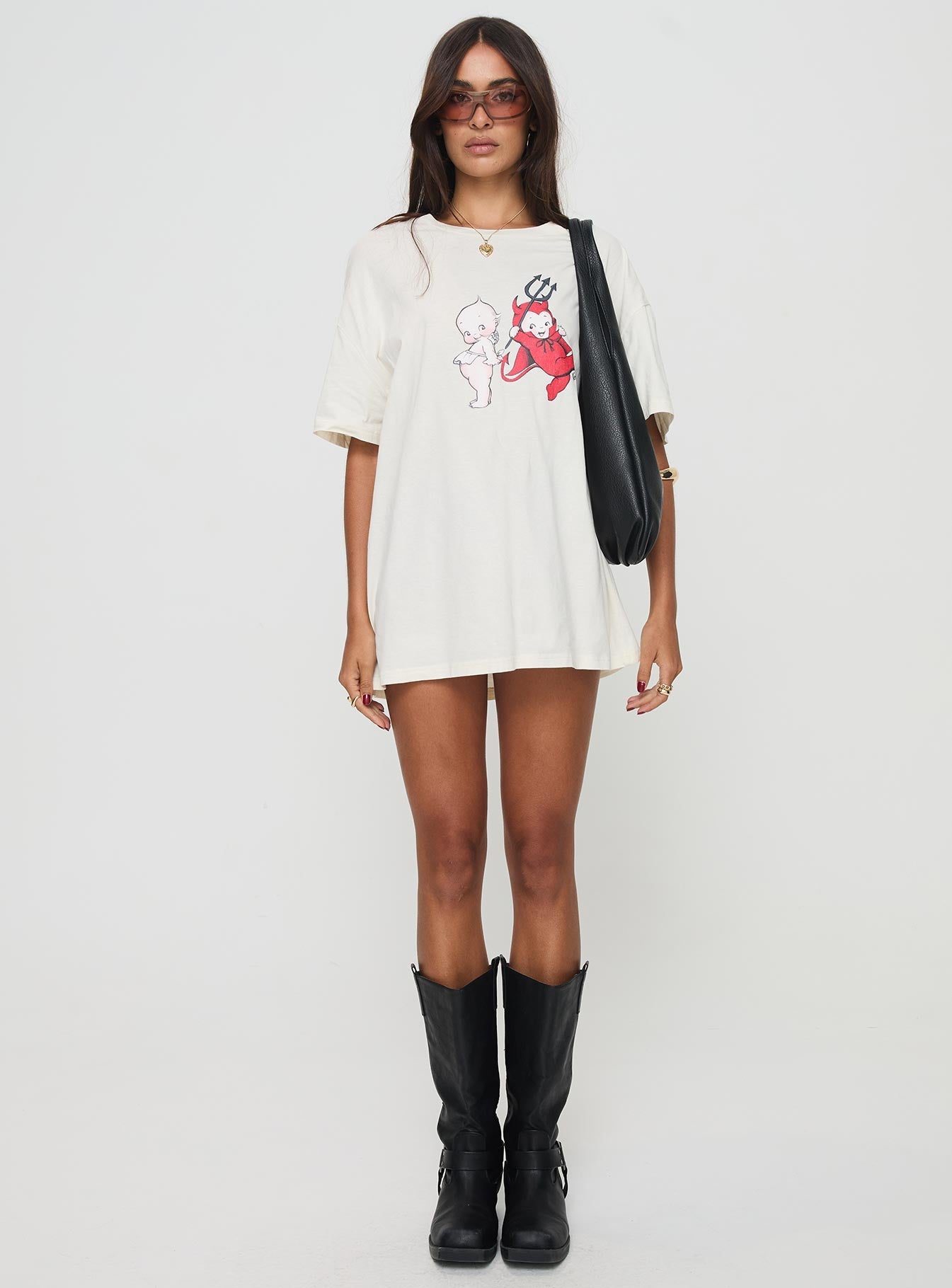 Kewpie Angel Vs Devil Oversized Tee White - women's top by Ellevoria - view 7