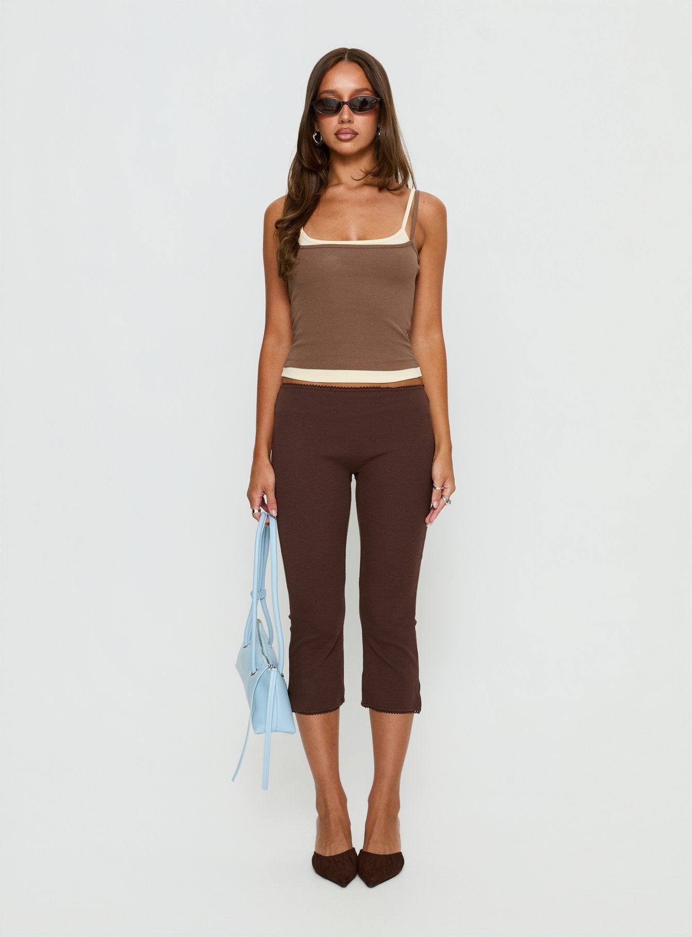 Maeka Layered Jersey Tank Top Brown / Cream - women's top by Ellevoria - view 7