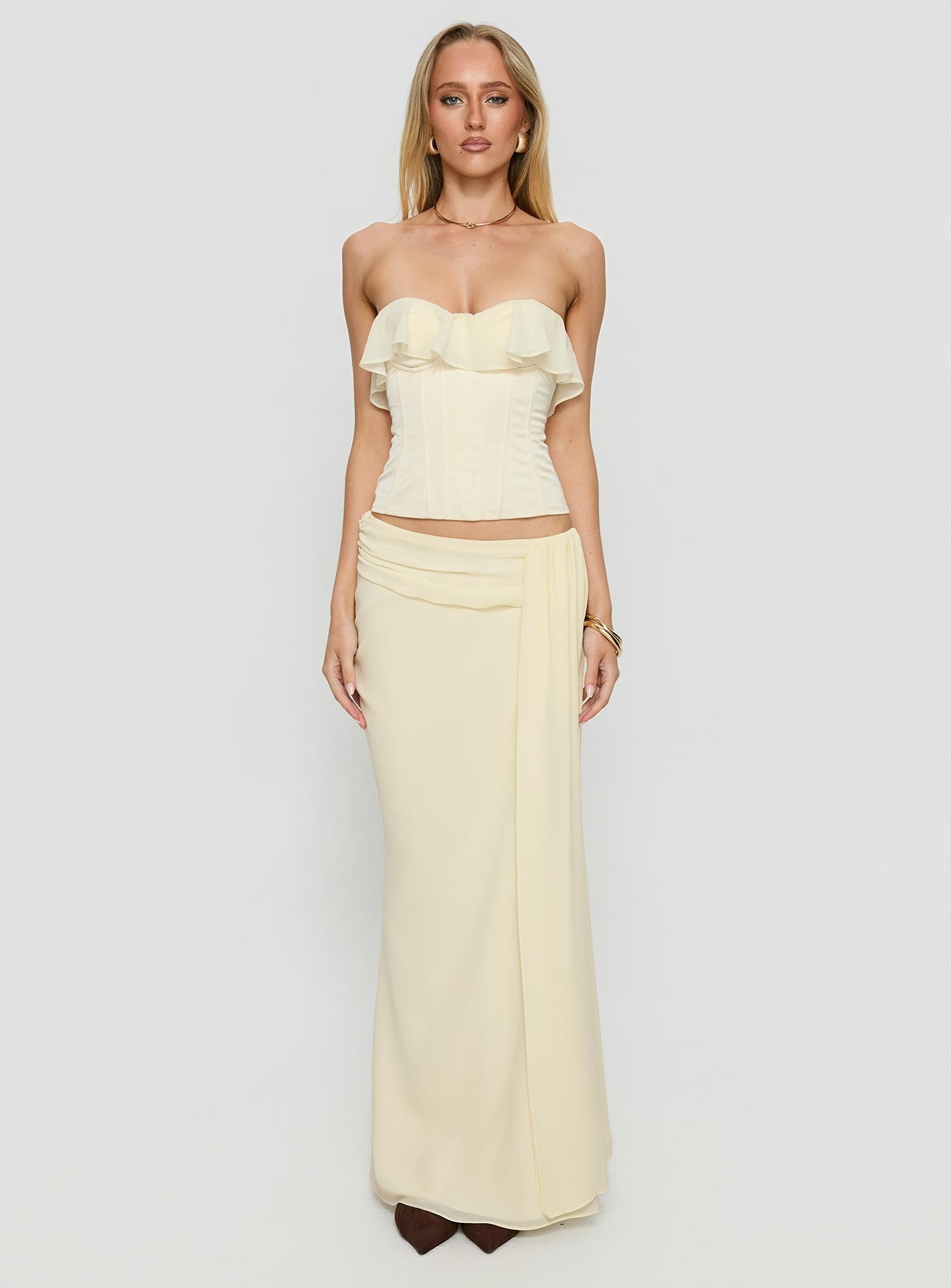 Holliann Strapless Frill Corset Top Butter - women's top by Ellevoria - view 7