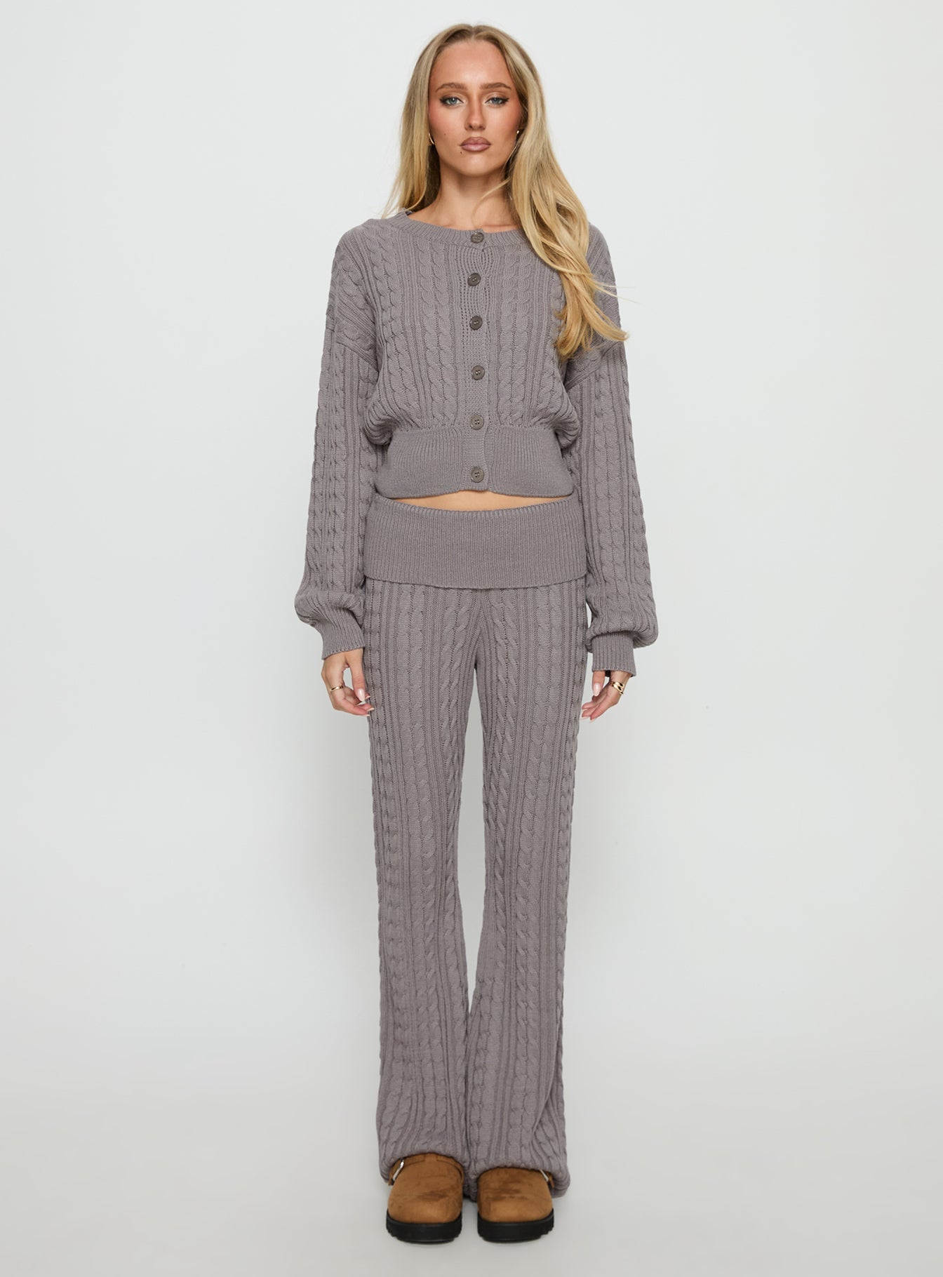 Baleigh Cable Knit Foldover Pants Grey women's pant set by Ellevoria