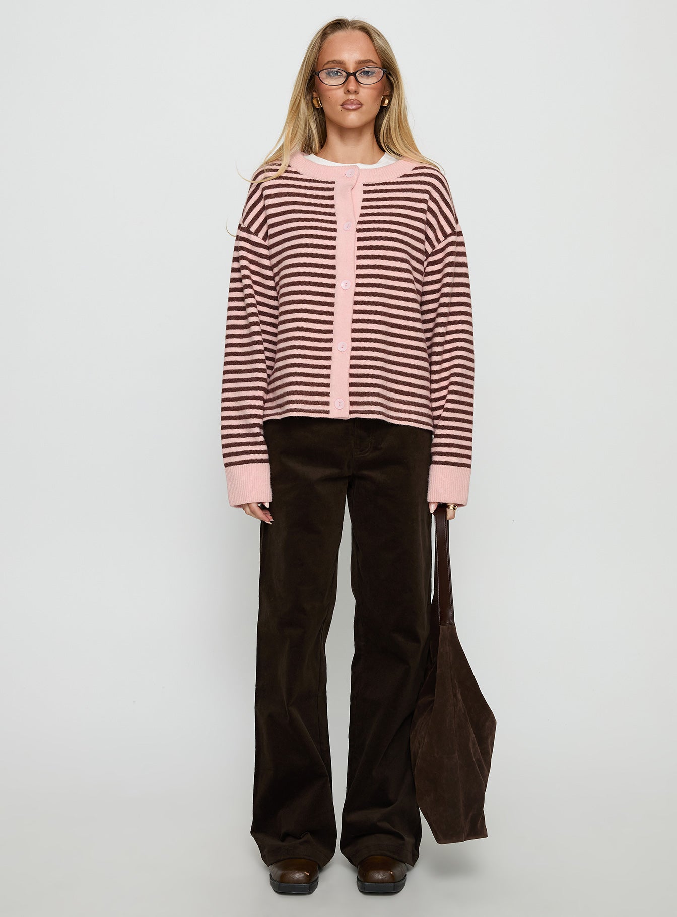 Darnelle Button Up Knit Cardigan Pink Stripe women's sweater by Ellevoria