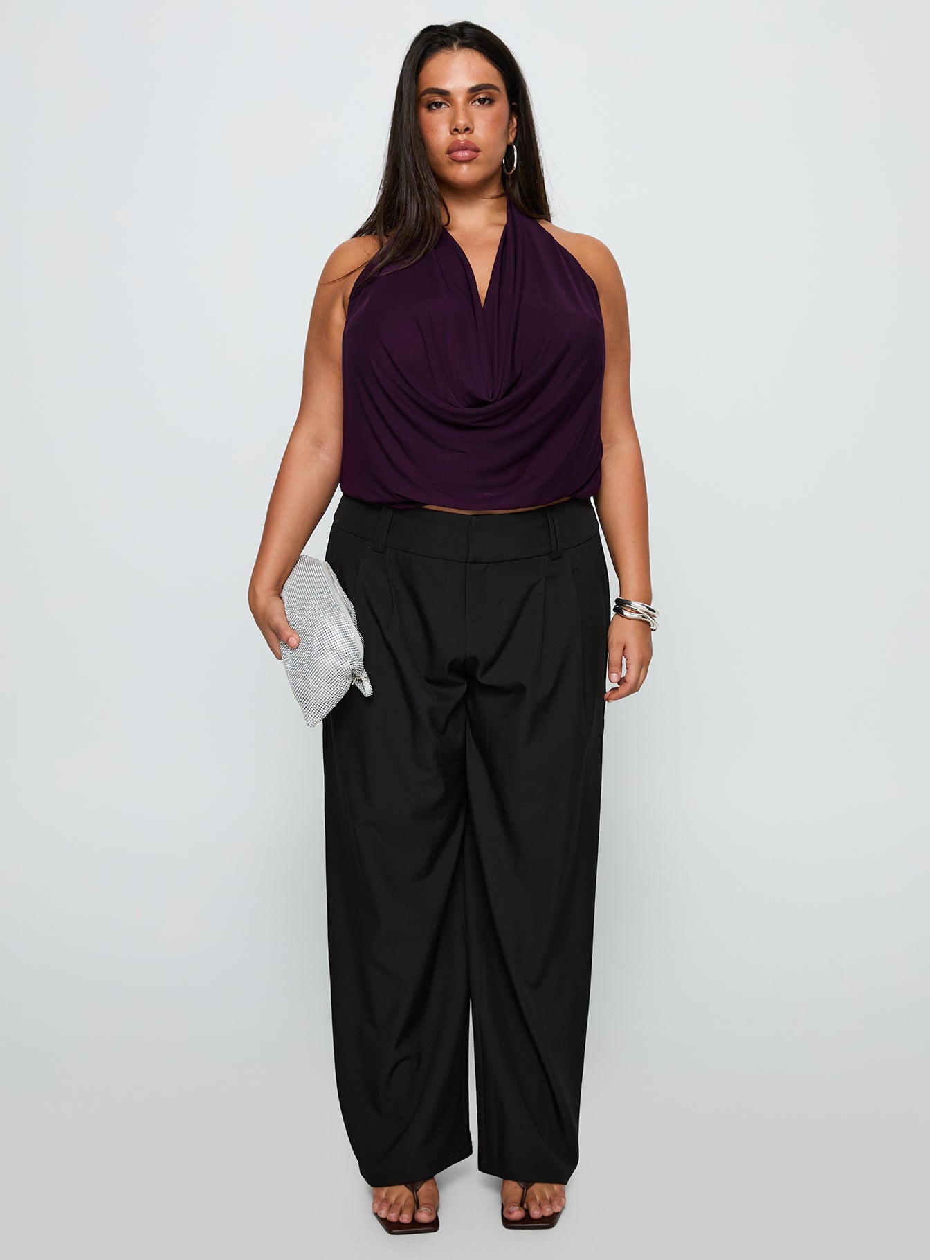 Two Lovers Low Rise Pants Black Curve - loose fit women's bottoms by Ellevoria