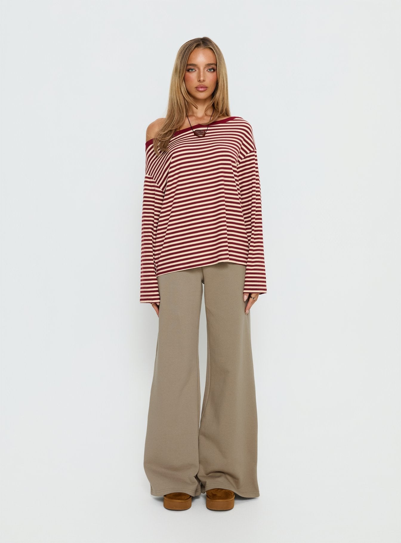 Ralyssa Off Shoulder Long Sleeve Top Red Stripe women's jacket by Ellevoria