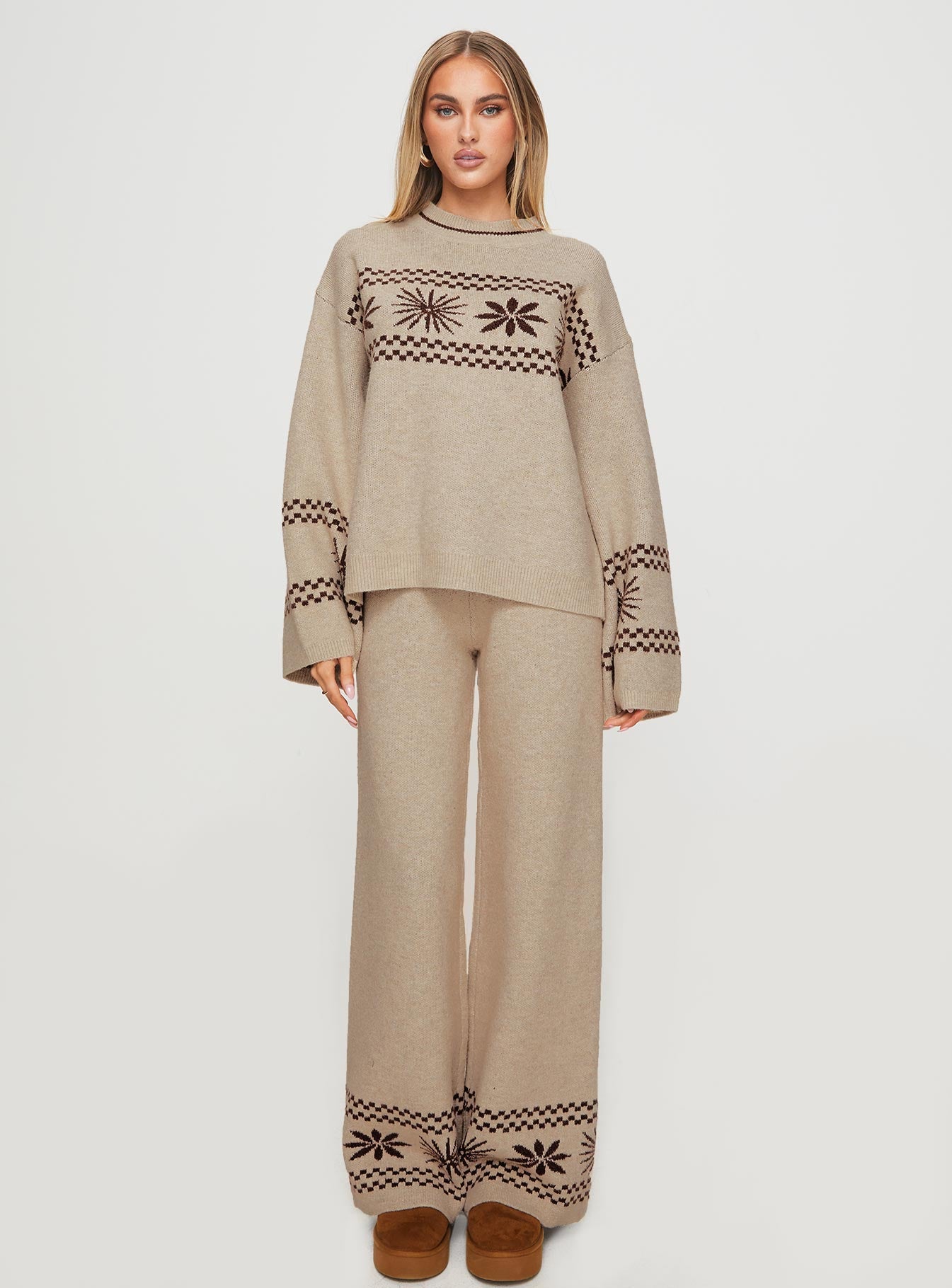 Anok Star Pants Brown / Cream women's pant set by Ellevoria