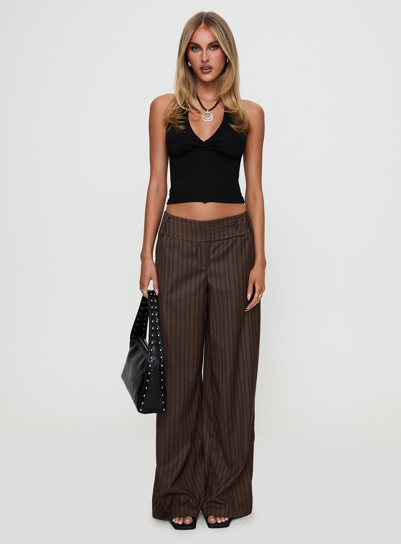 Cedars Low Rise Pant Brown Stripe - loose fit women's bottoms by Ellevoria