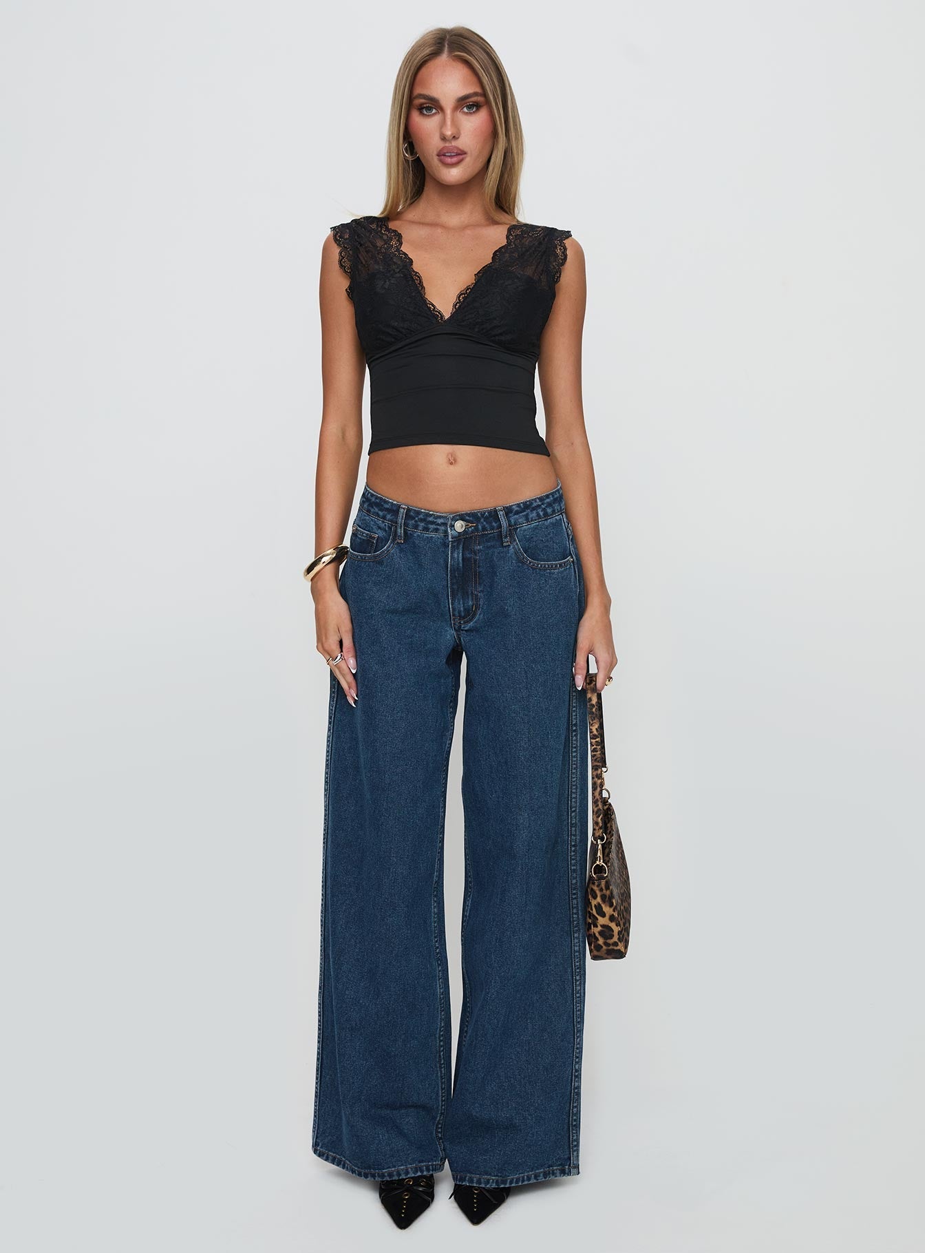Ramos Low Rise Wide Leg Denim Jeans Dark Blue Wash women's denim jeans by Ellevoria