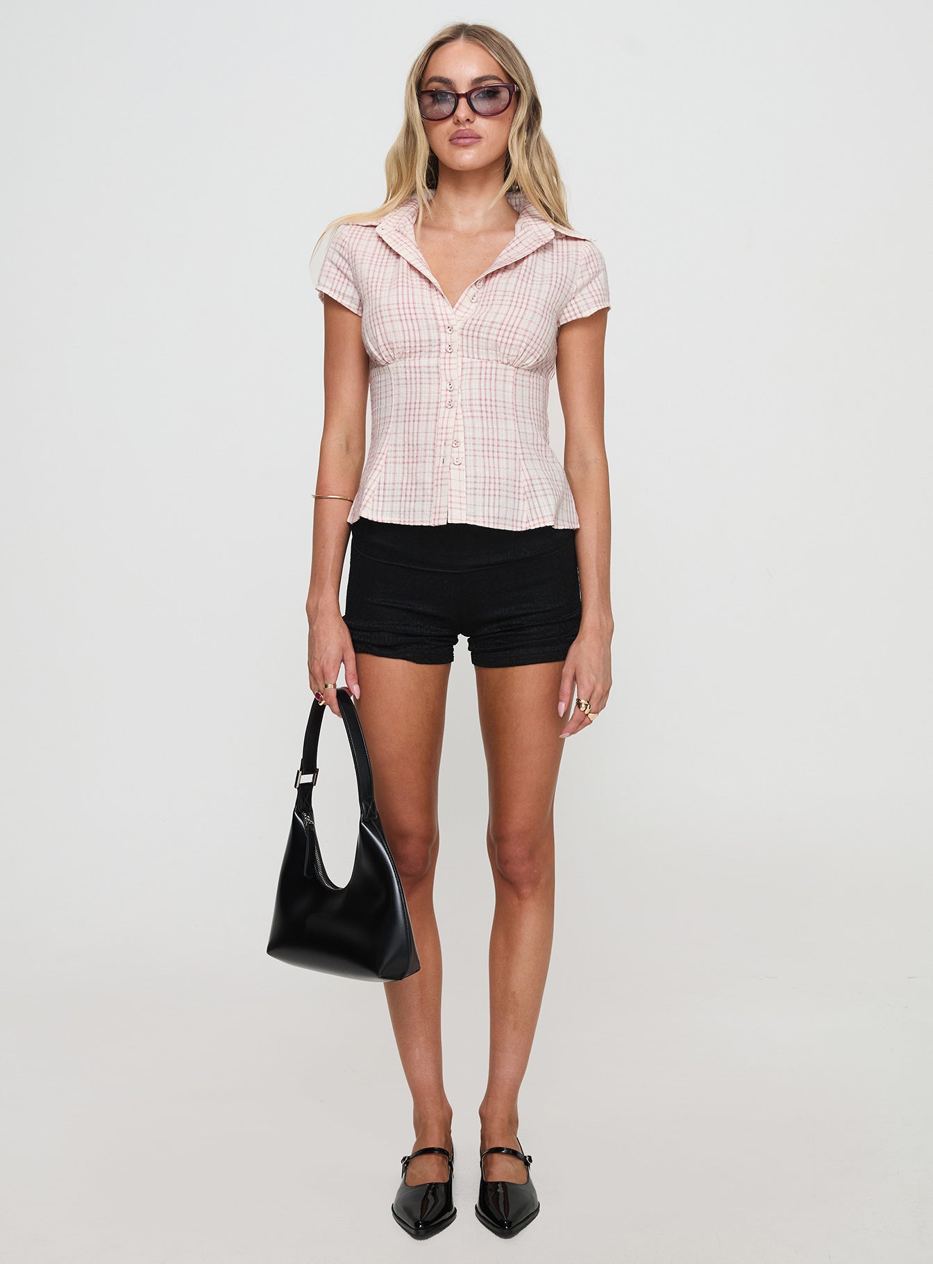 Cottesloe Blouse Top Pink Check - women's top by Ellevoria - view 7