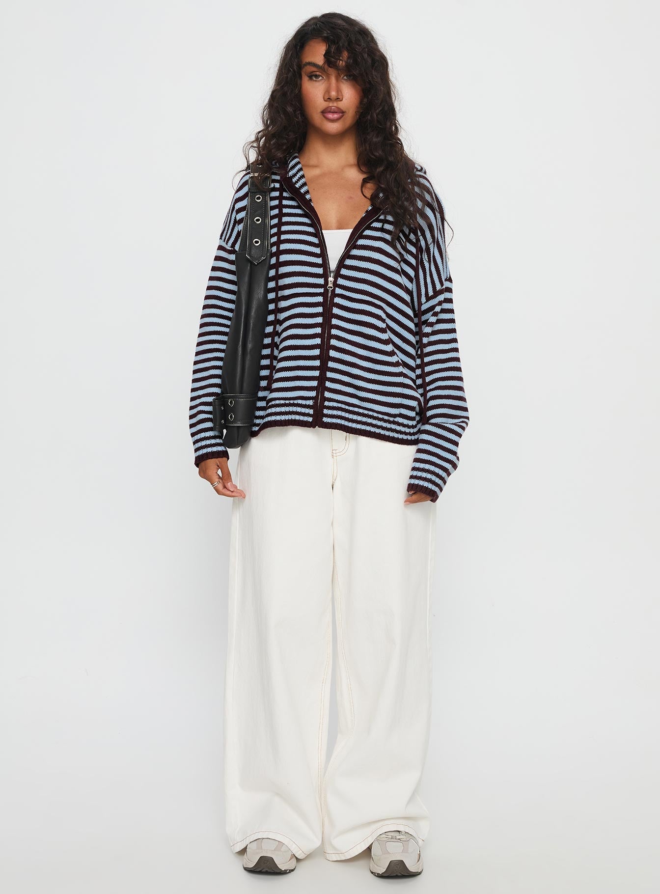 Brienna Zip Jacket Burgundy / Blue Stripe women's jacket by Ellevoria