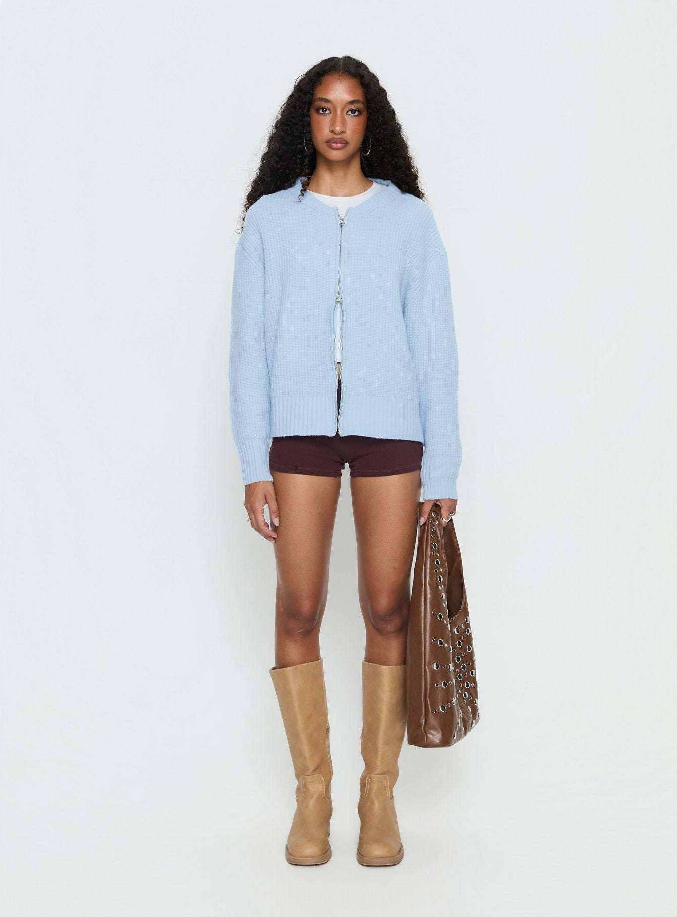Lexene Zip Through Jumper Baby Blue women's sweater by Ellevoria