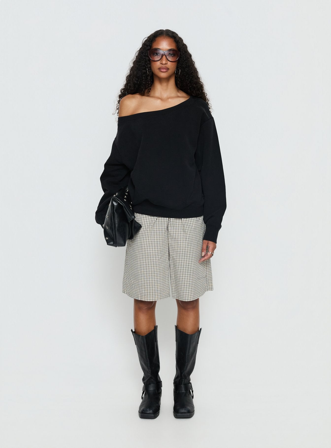 Wellness Off the Shoulder Jumper Washed Black women's sweater by Ellevoria