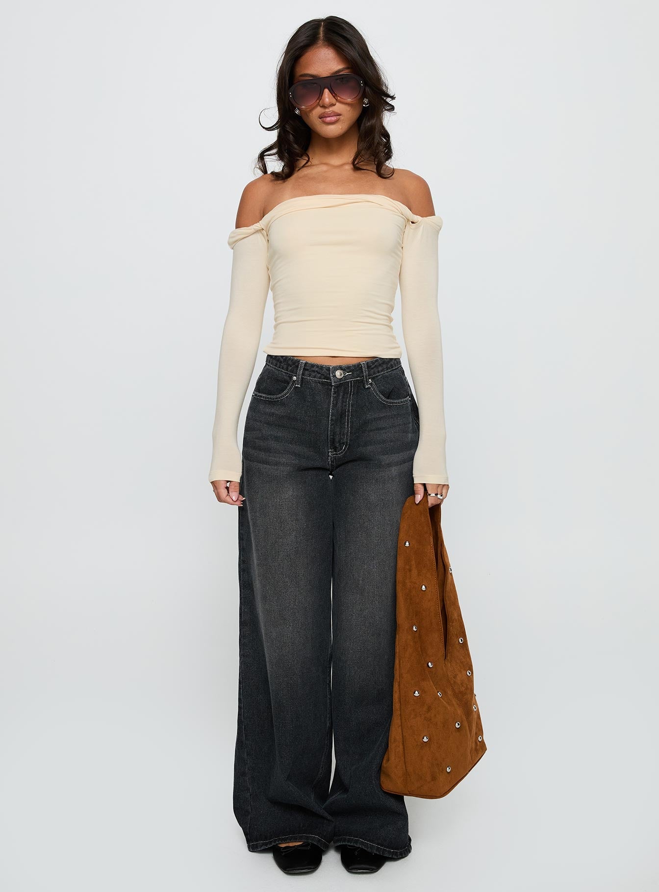 Naylor Mid Rise Wide Leg Jeans Grey Wash women's denim jeans by Ellevoria