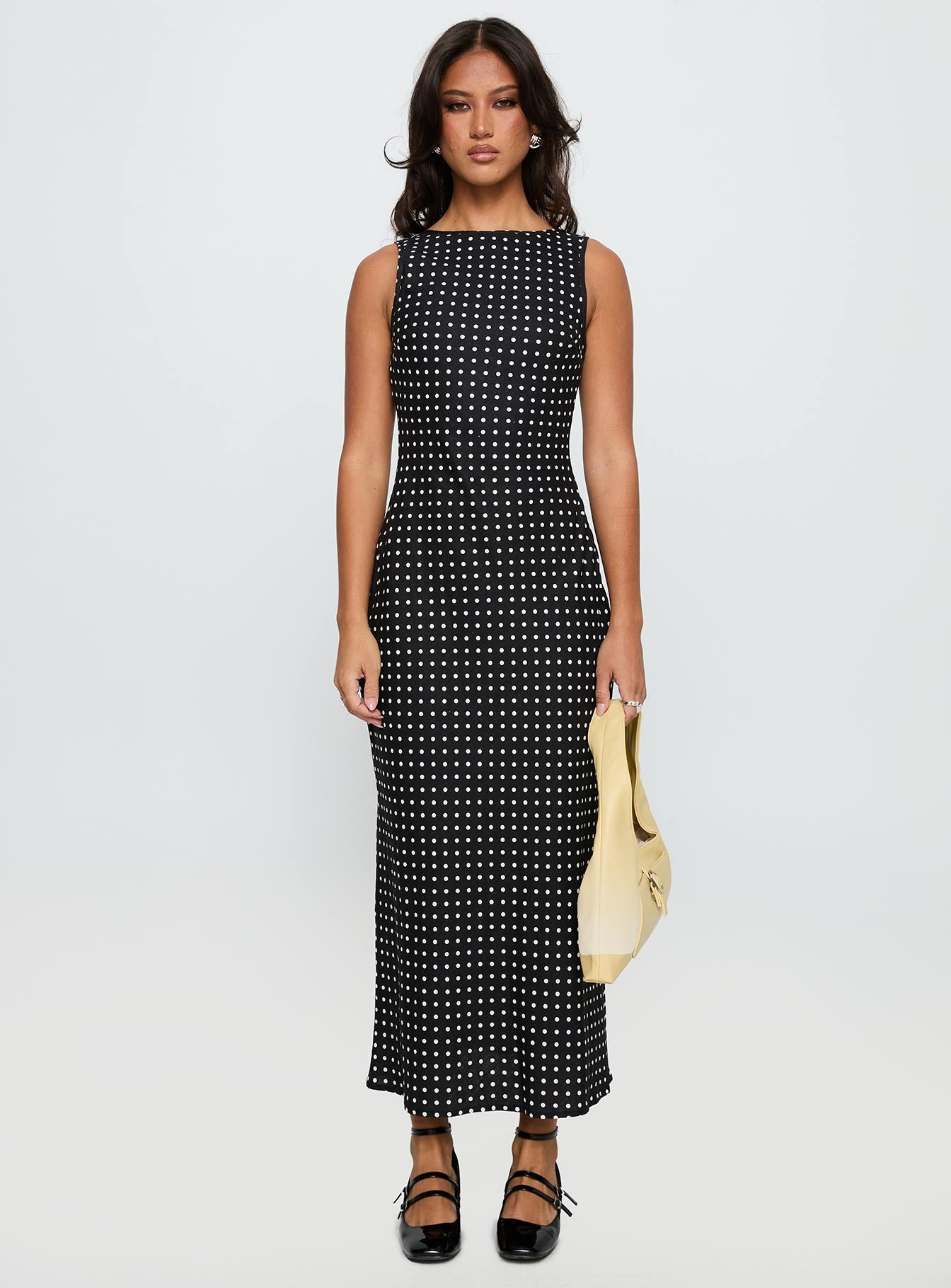 Voyager Linen Blend Midi Dress Black Polka - women's midi dress by Ellevoria - view 7