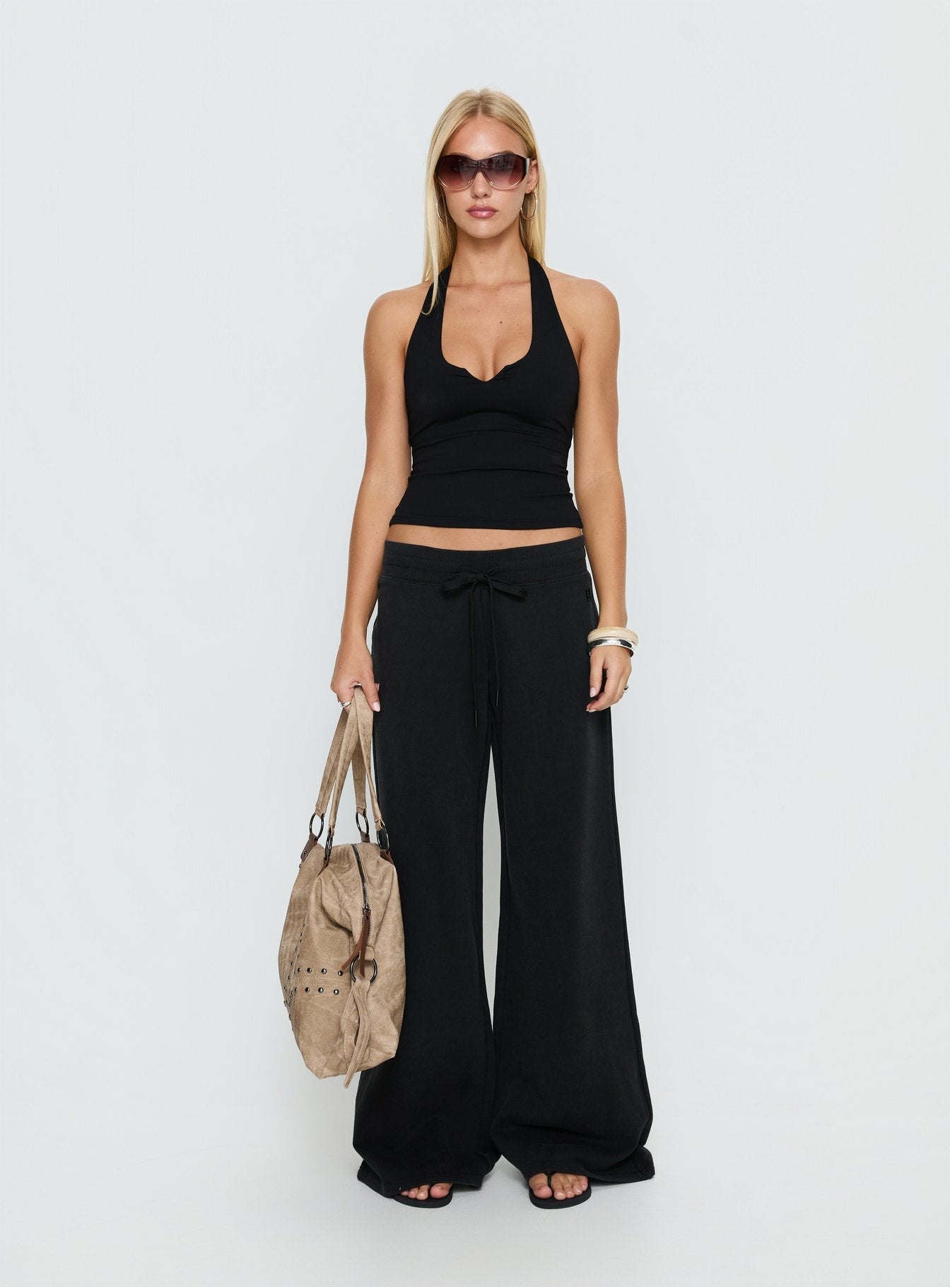 Dodie Wide Leg Pants Washed Black - loose fit women's bottoms by Ellevoria