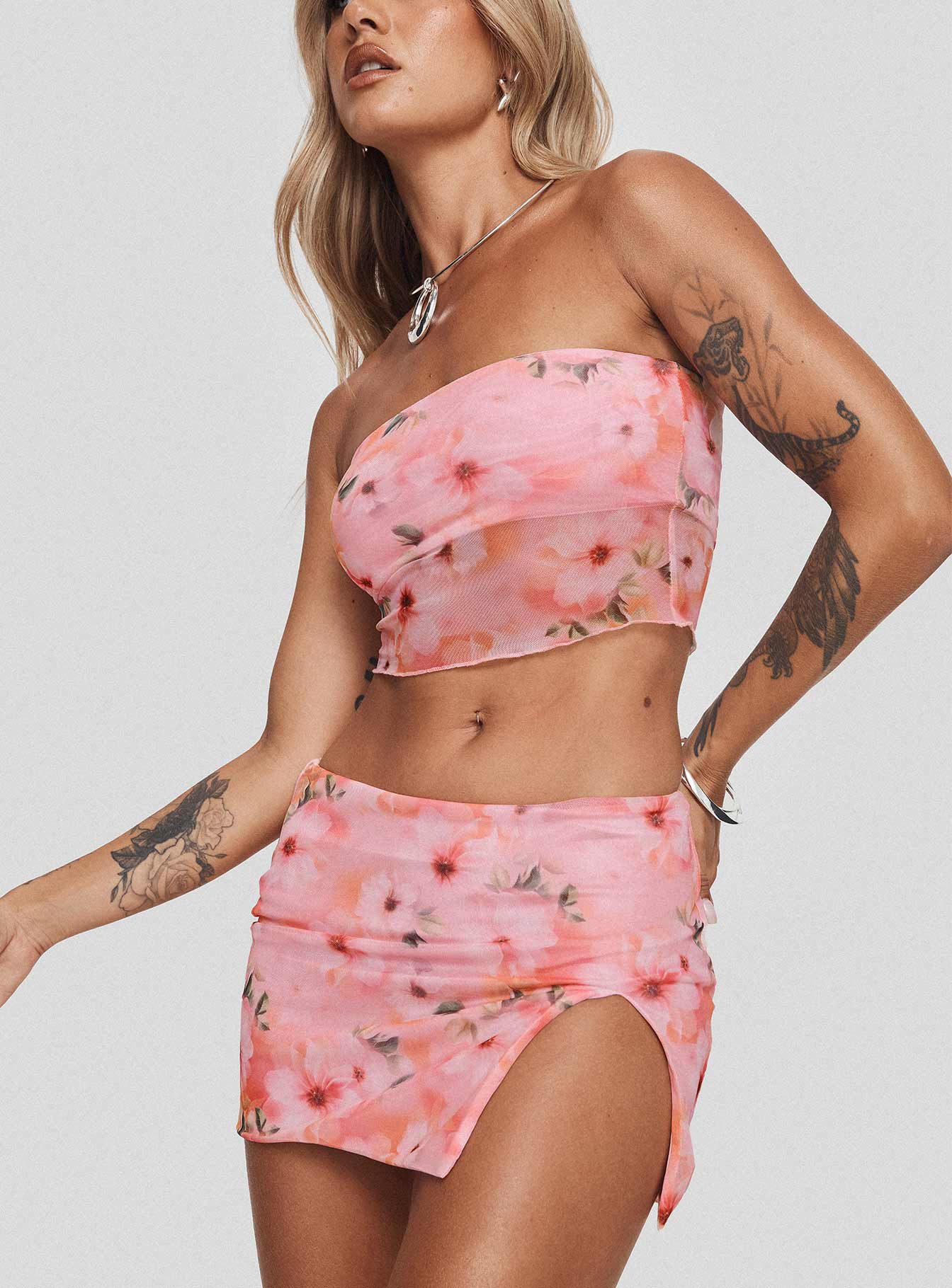 Corella Set Digital Pink Floral women's skirt set by Ellevoria
