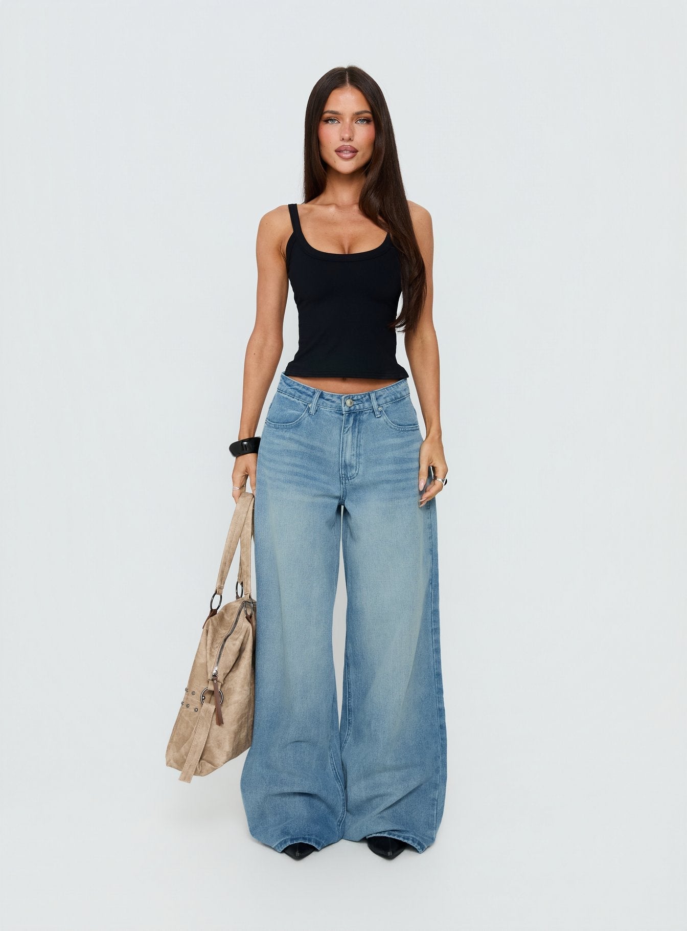 Naylor Mid Rise Wide Leg Jeans Light Blue Wash women's denim jeans by Ellevoria