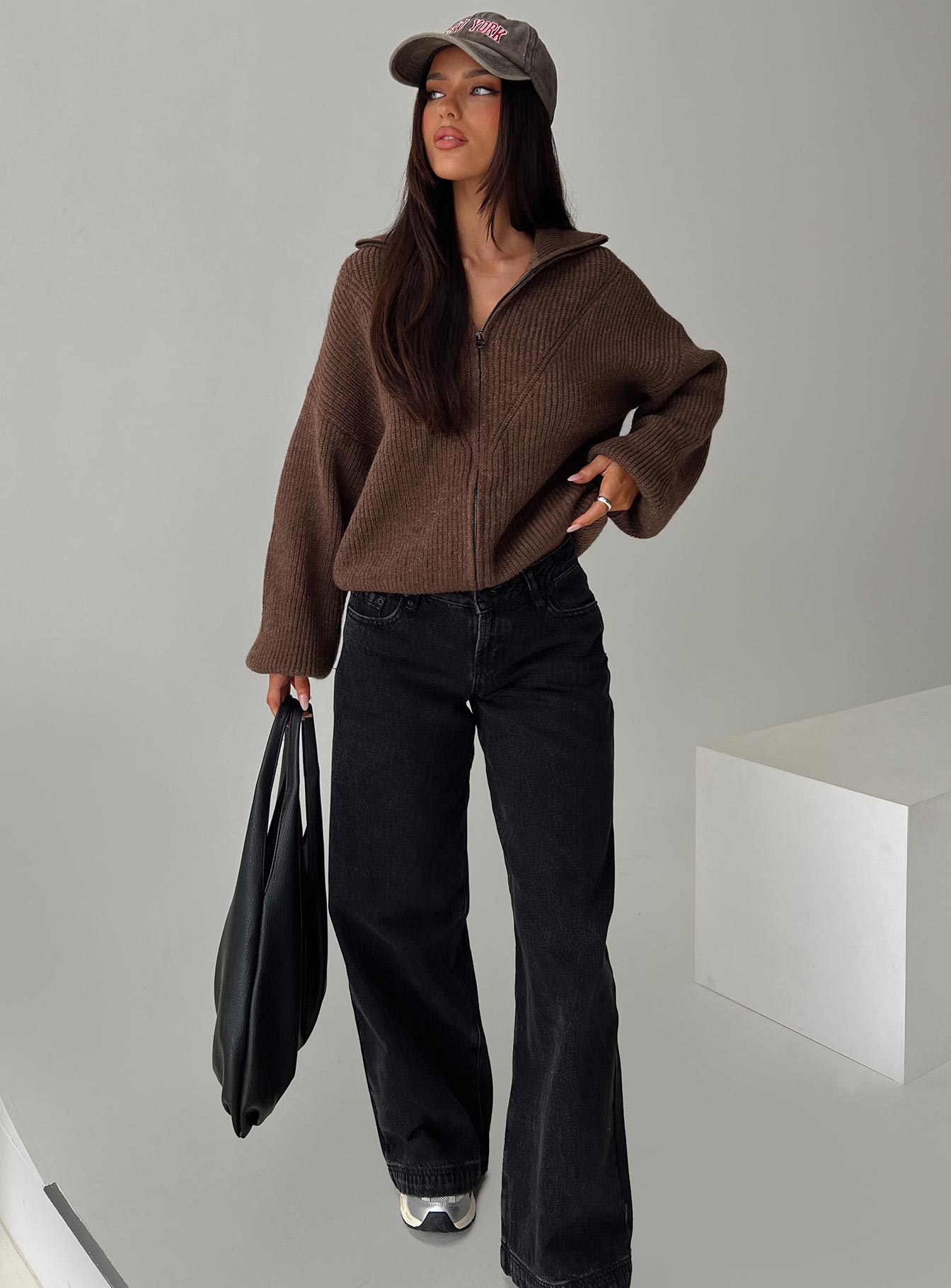 Hertford Zip Through Knit Sweater Brown women's sweater by Ellevoria