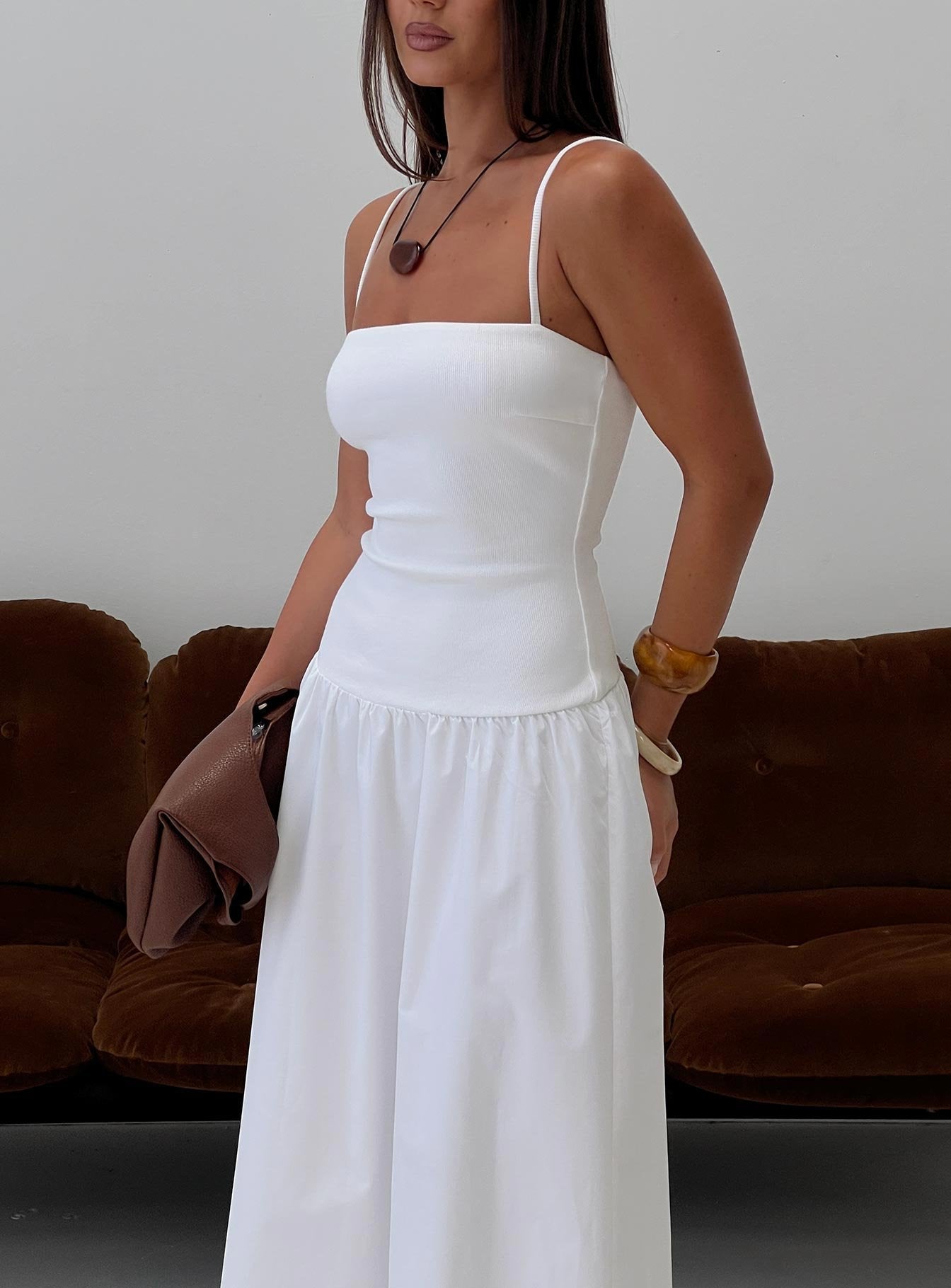 Erroll Drop Waist Knit Maxi Dress White - women's maxi dress by Ellevoria - view 8