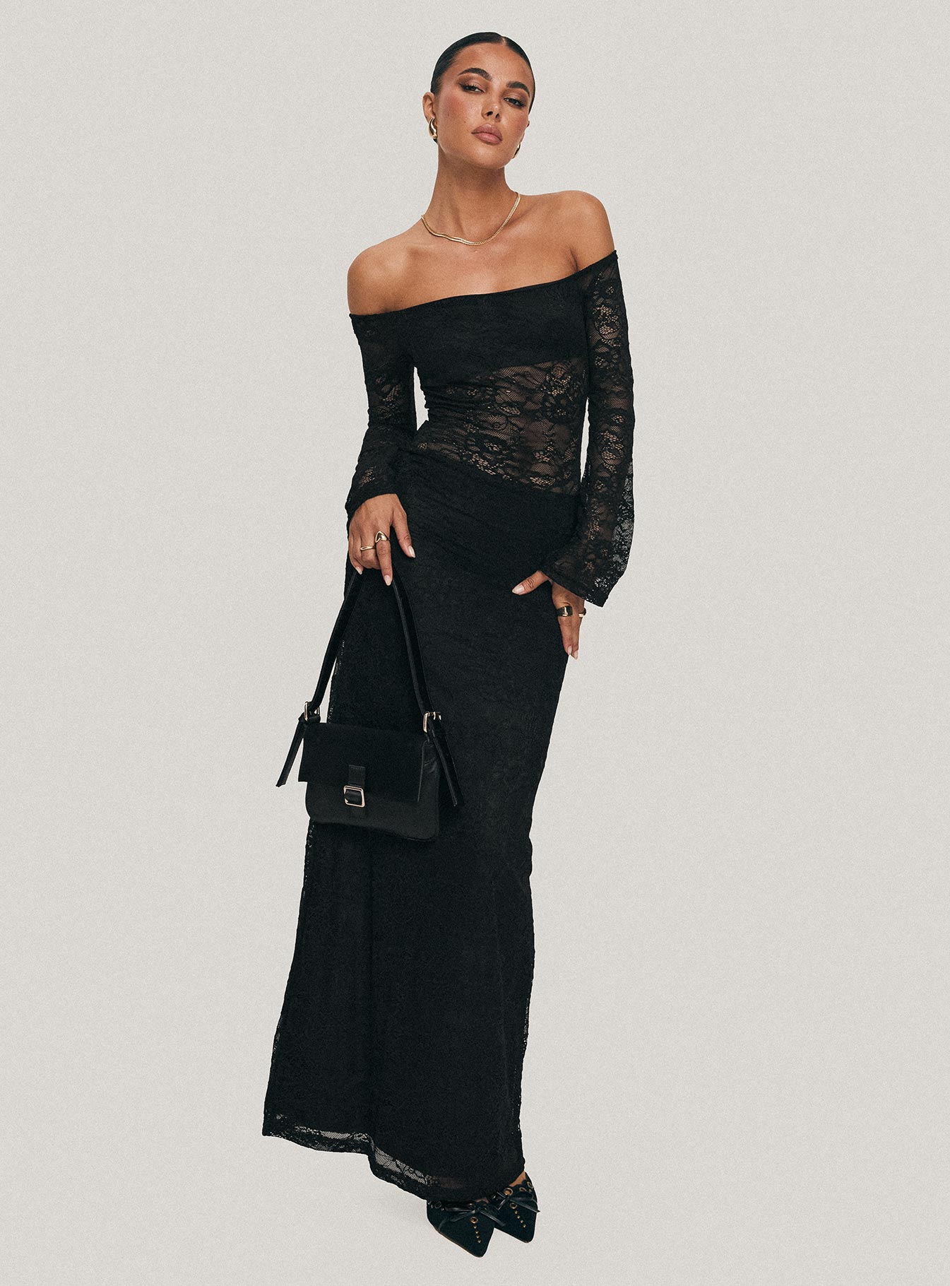 Pinot Grigio Long Sleeve Lace Maxi Dress Black - women's maxi dress by Ellevoria - view 8