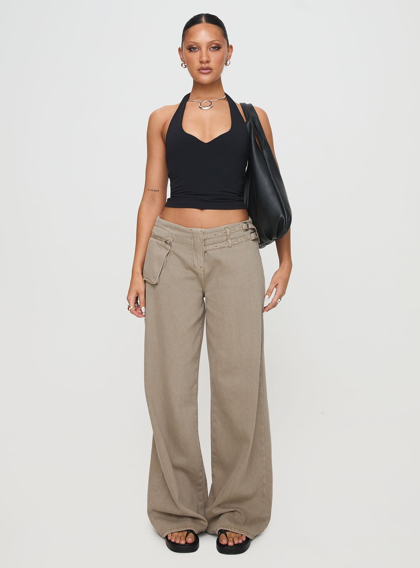 Paltrow Mid Rise Wide Leg Cargo Jeans Washed Brown women's denim jeans by Ellevoria