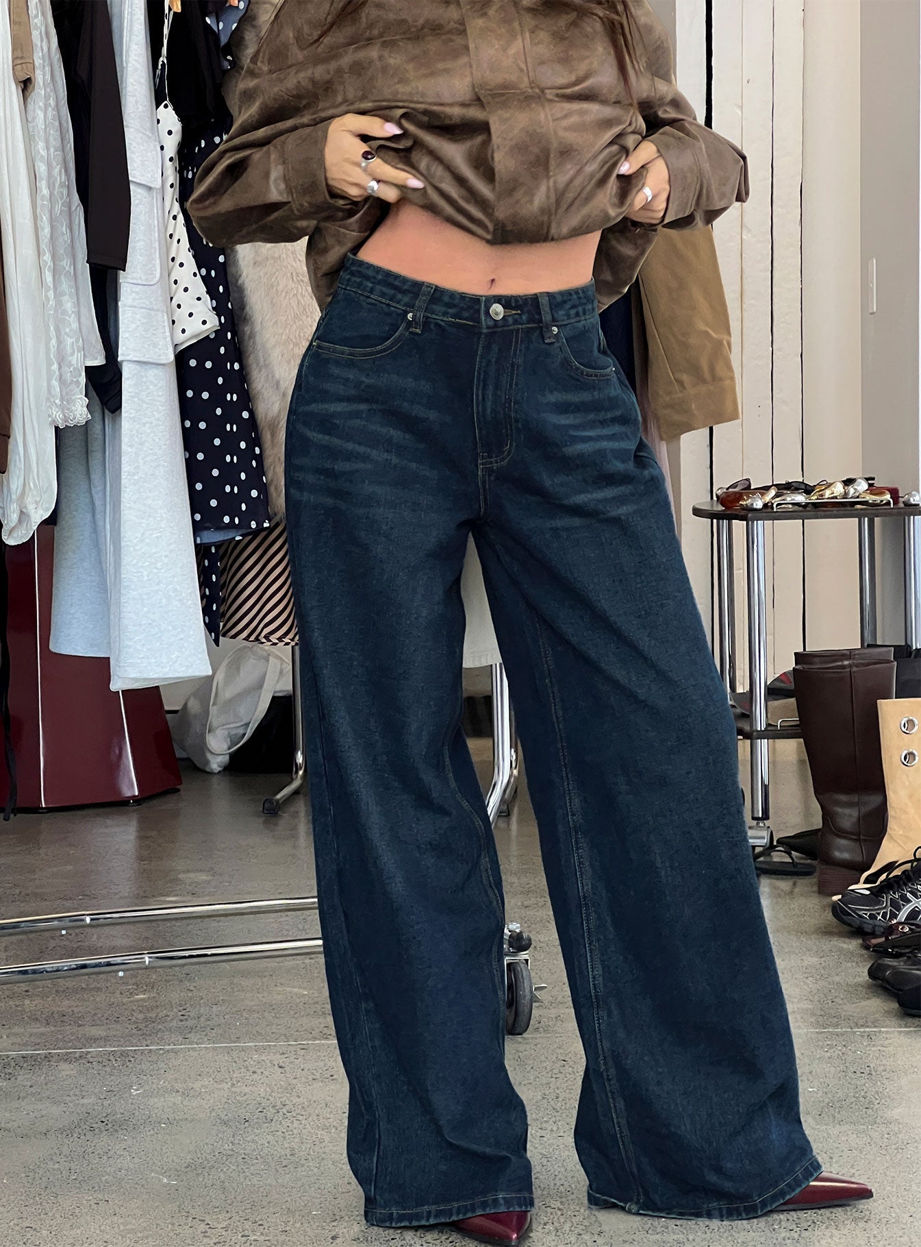 Naylor Mid Rise Wide Leg Jeans Mid Blue Denim women's denim jeans by Ellevoria
