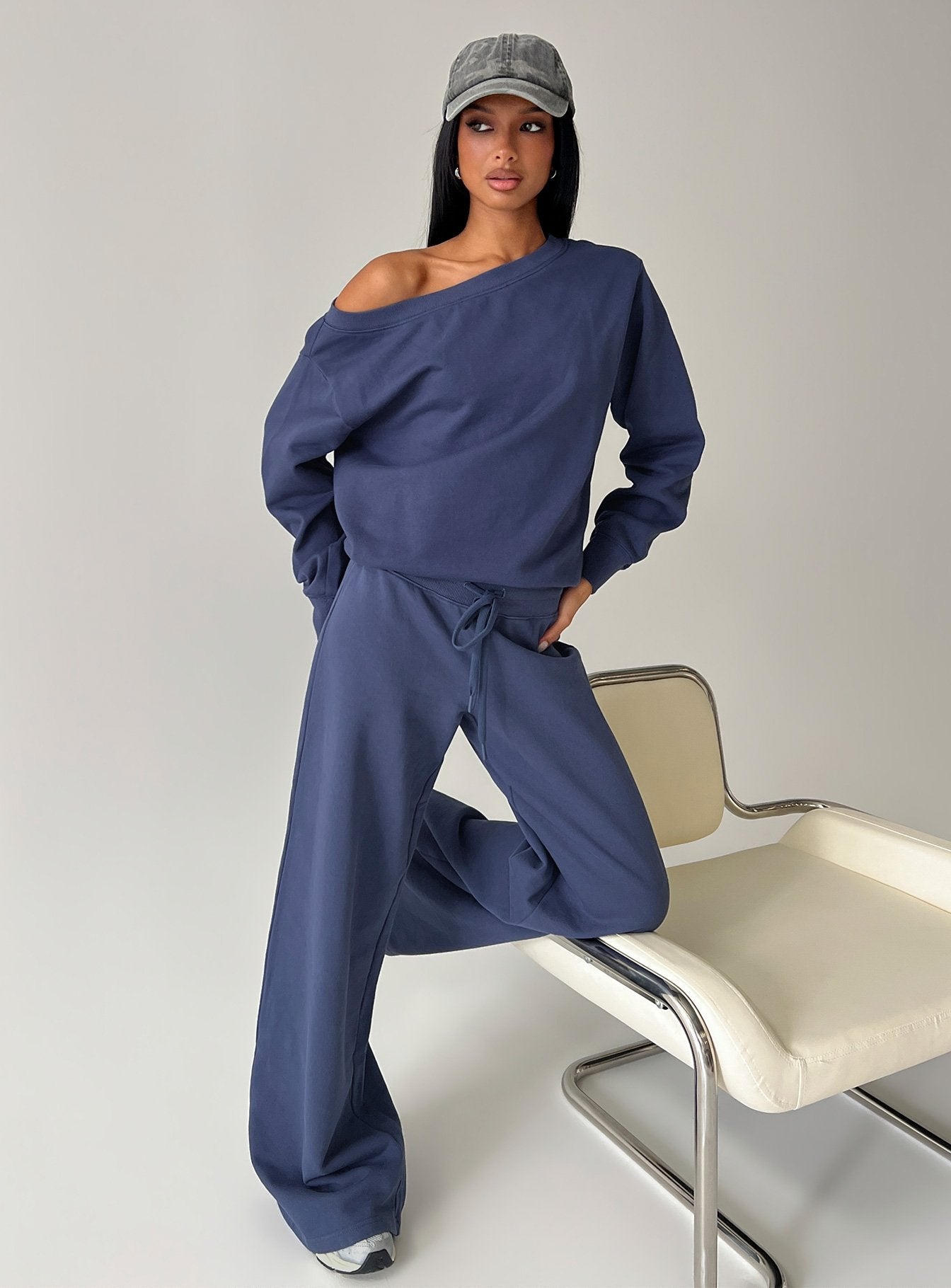 Wellness Off the Shoulder Jumper Navy women's sweater by Ellevoria