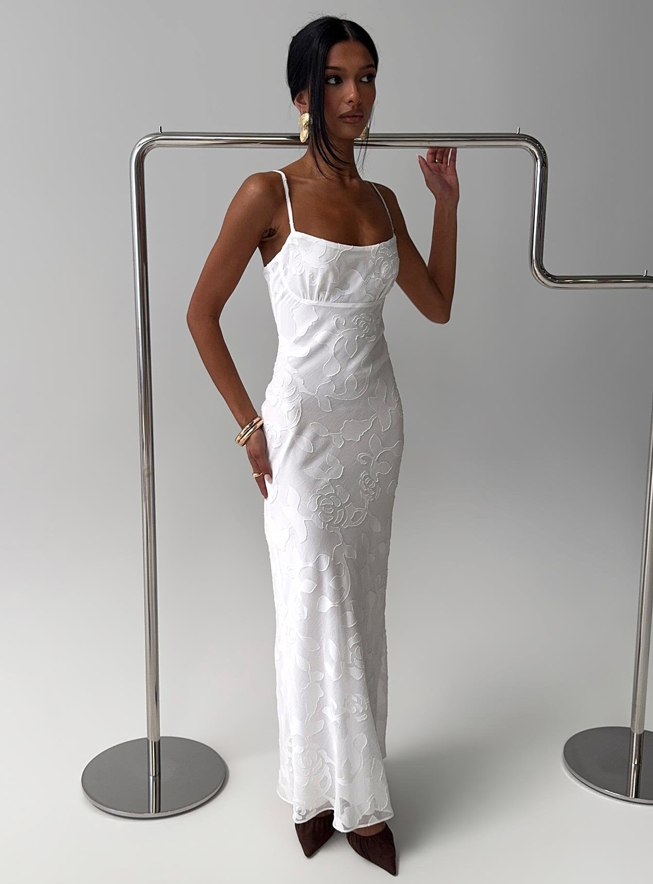 Avienna Maxi Dress White Burnout - women's maxi dress by Ellevoria - view 8