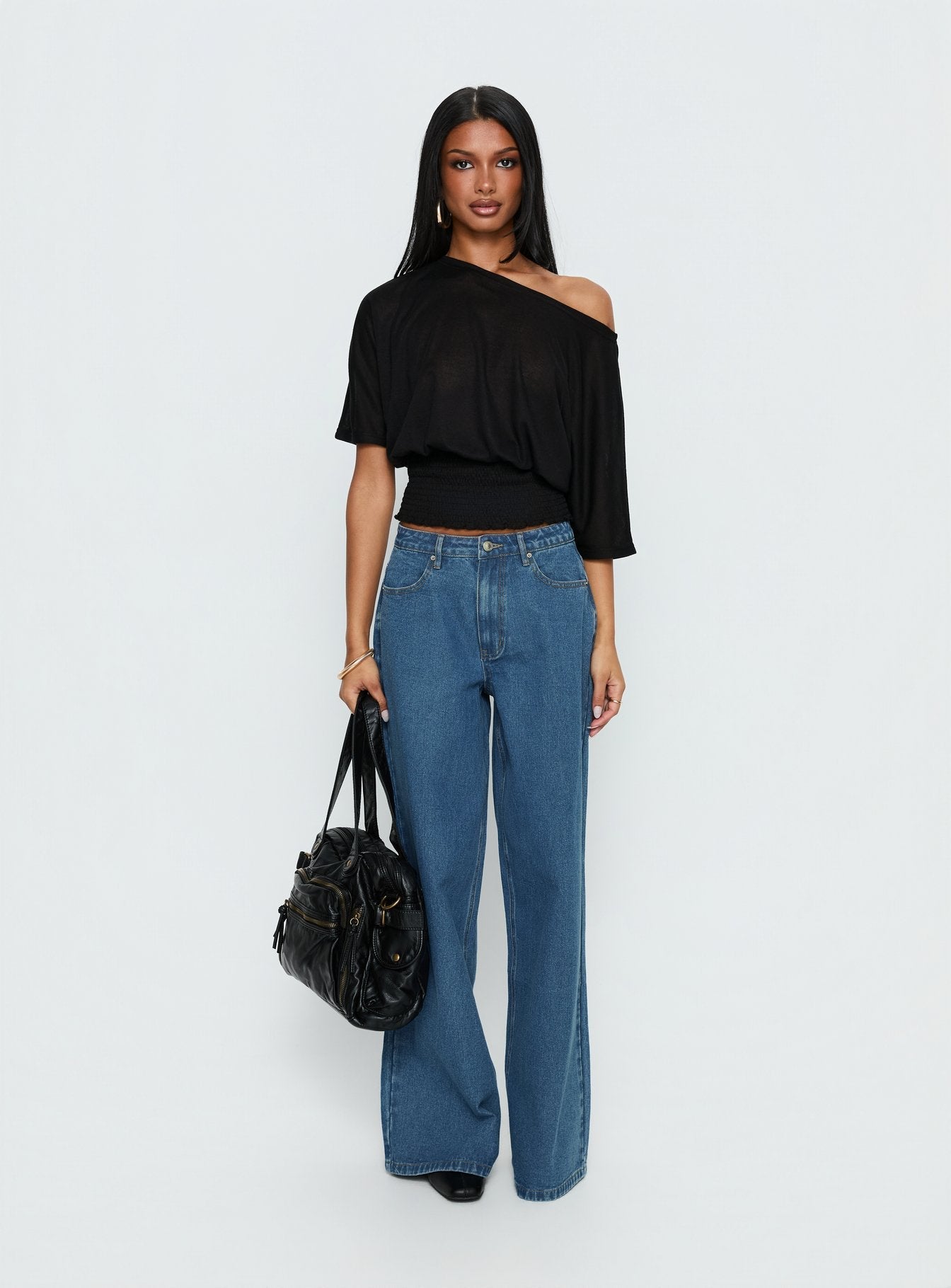 Naylor Mid Rise Wide Leg Jeans Mid Blue Wash women's denim jeans by Ellevoria
