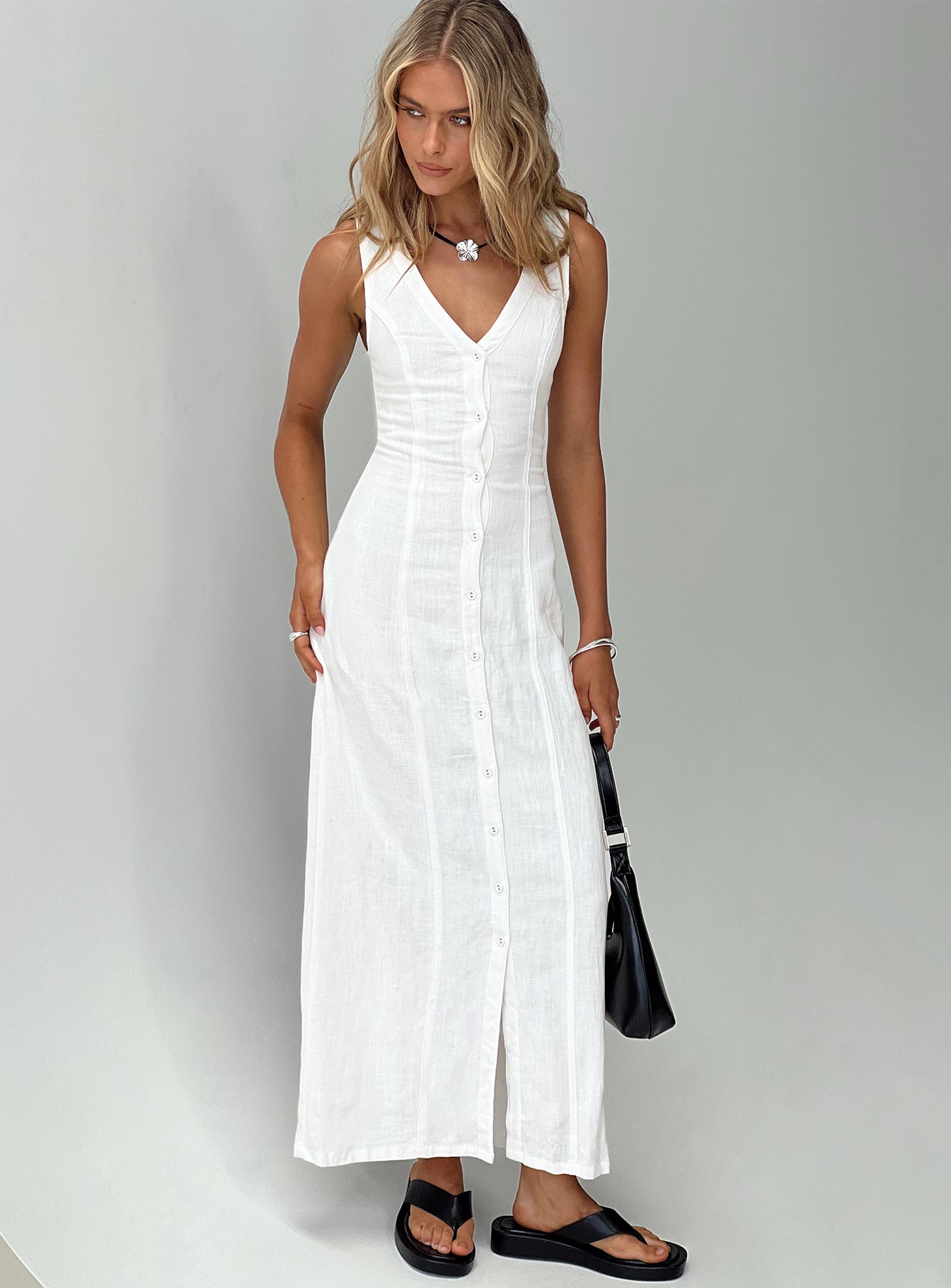 Summer Season Linen Blend Maxi Dress White - women's maxi dress by Ellevoria - view 8