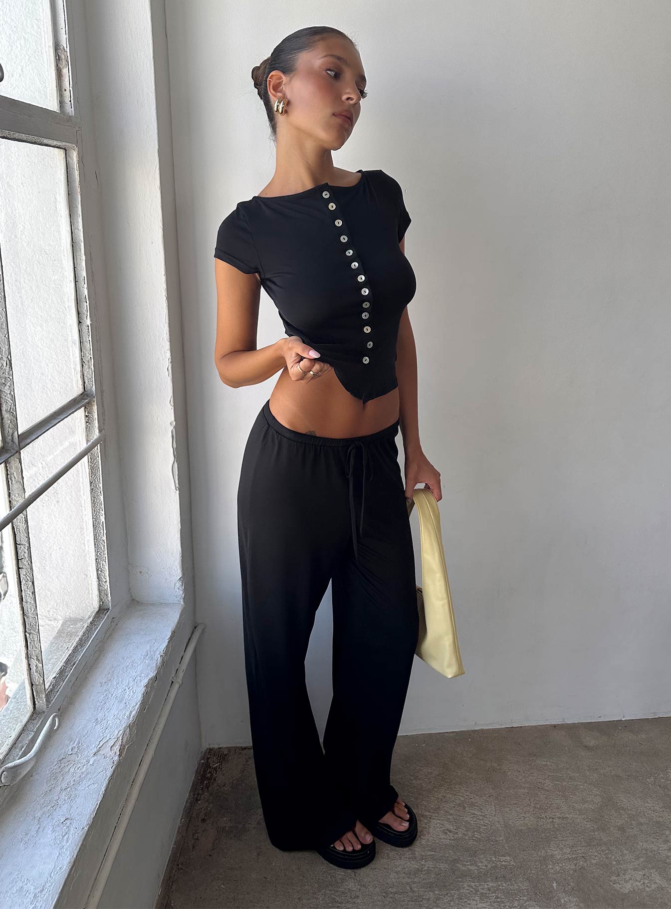 Gavrielle Jersey Wide Leg Pants Black - loose fit women's bottoms by Ellevoria