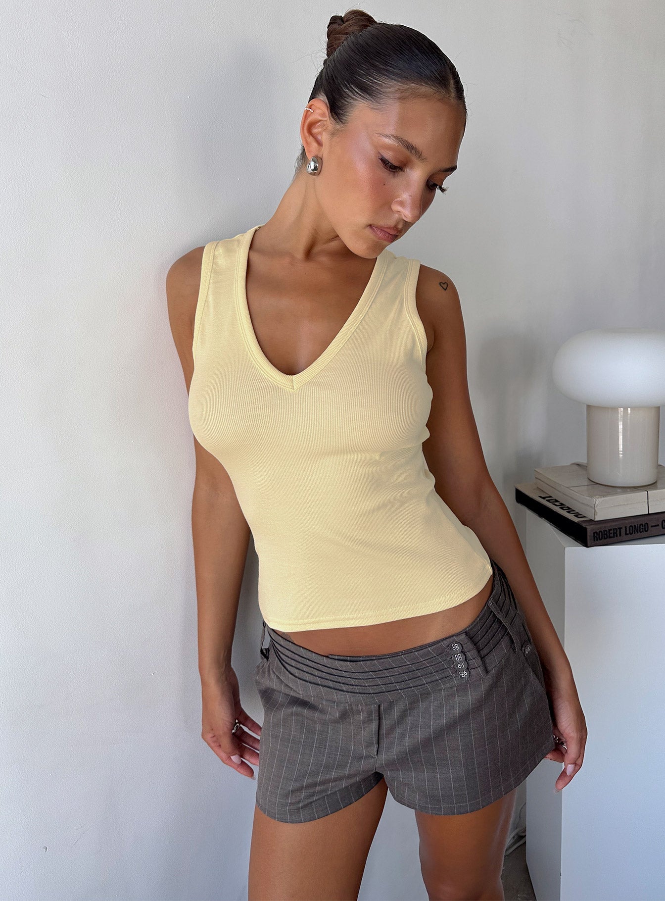 Baseline V Neck Rib Tank Top Yellow - women's top by Ellevoria - view 8