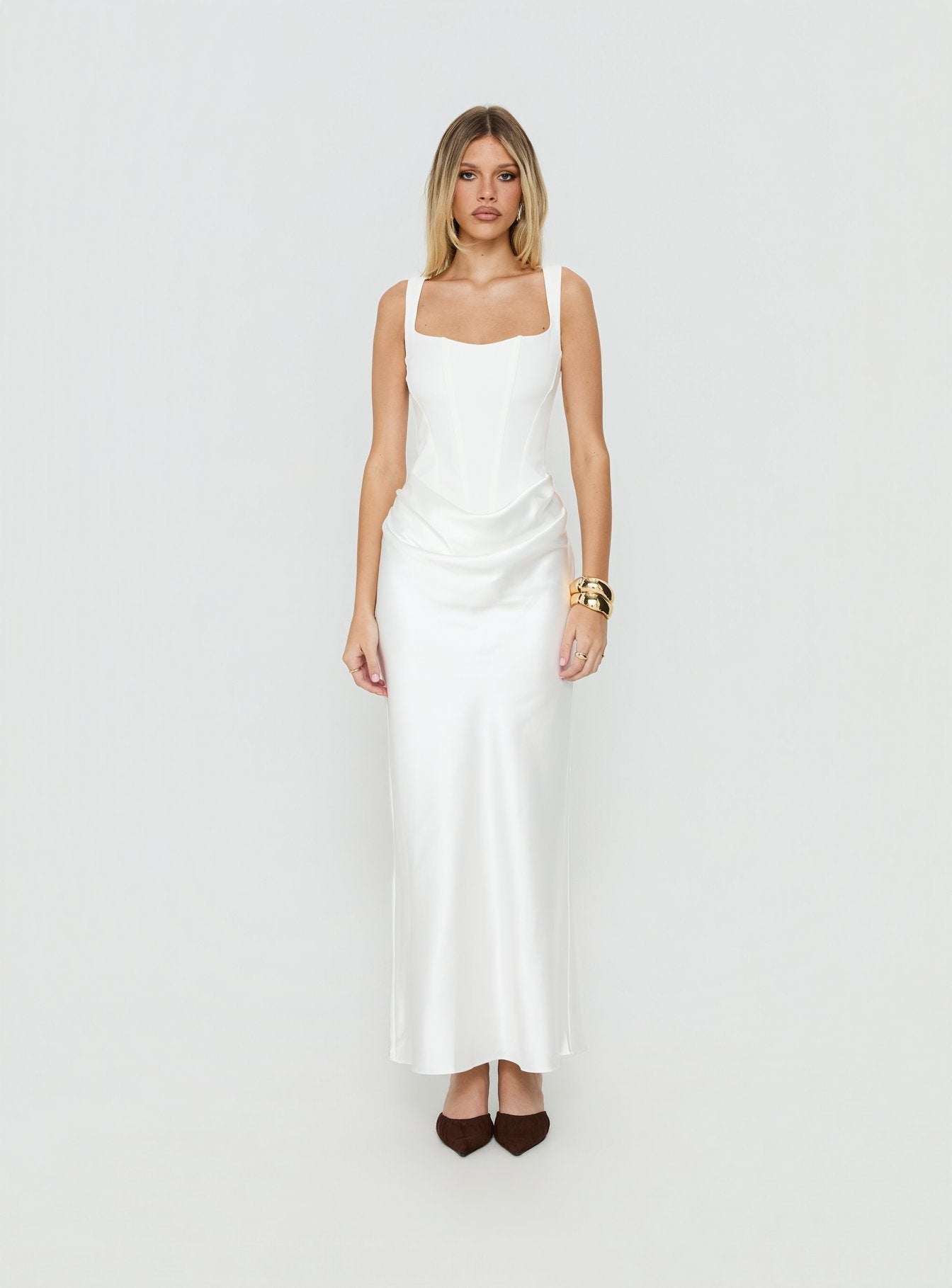 Ryana Corset Drape Maxi Dress White - women's maxi dress by Ellevoria - view 8