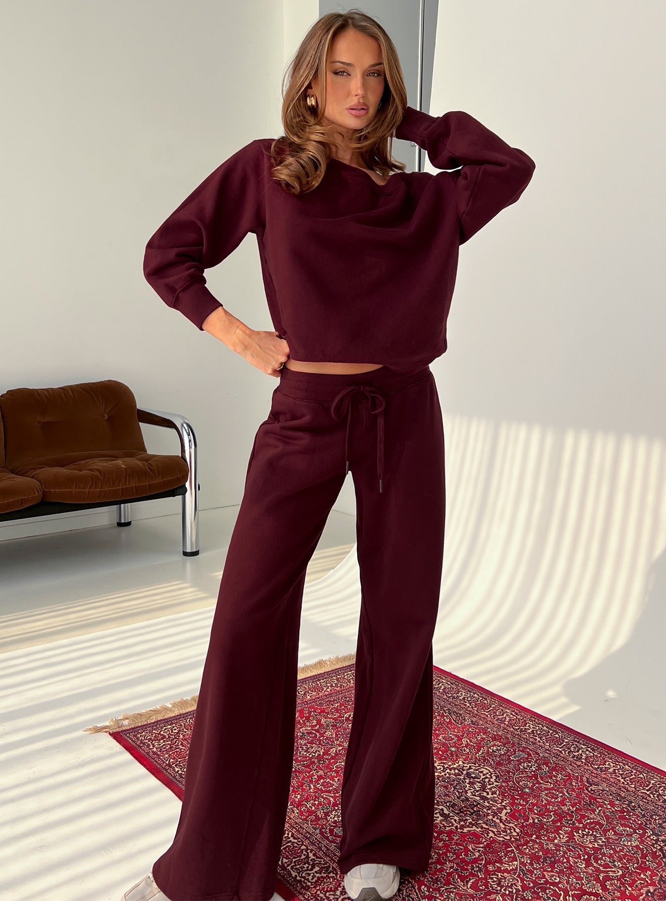 Wellness Off the Shoulder Jumper Currant women's sweater by Ellevoria
