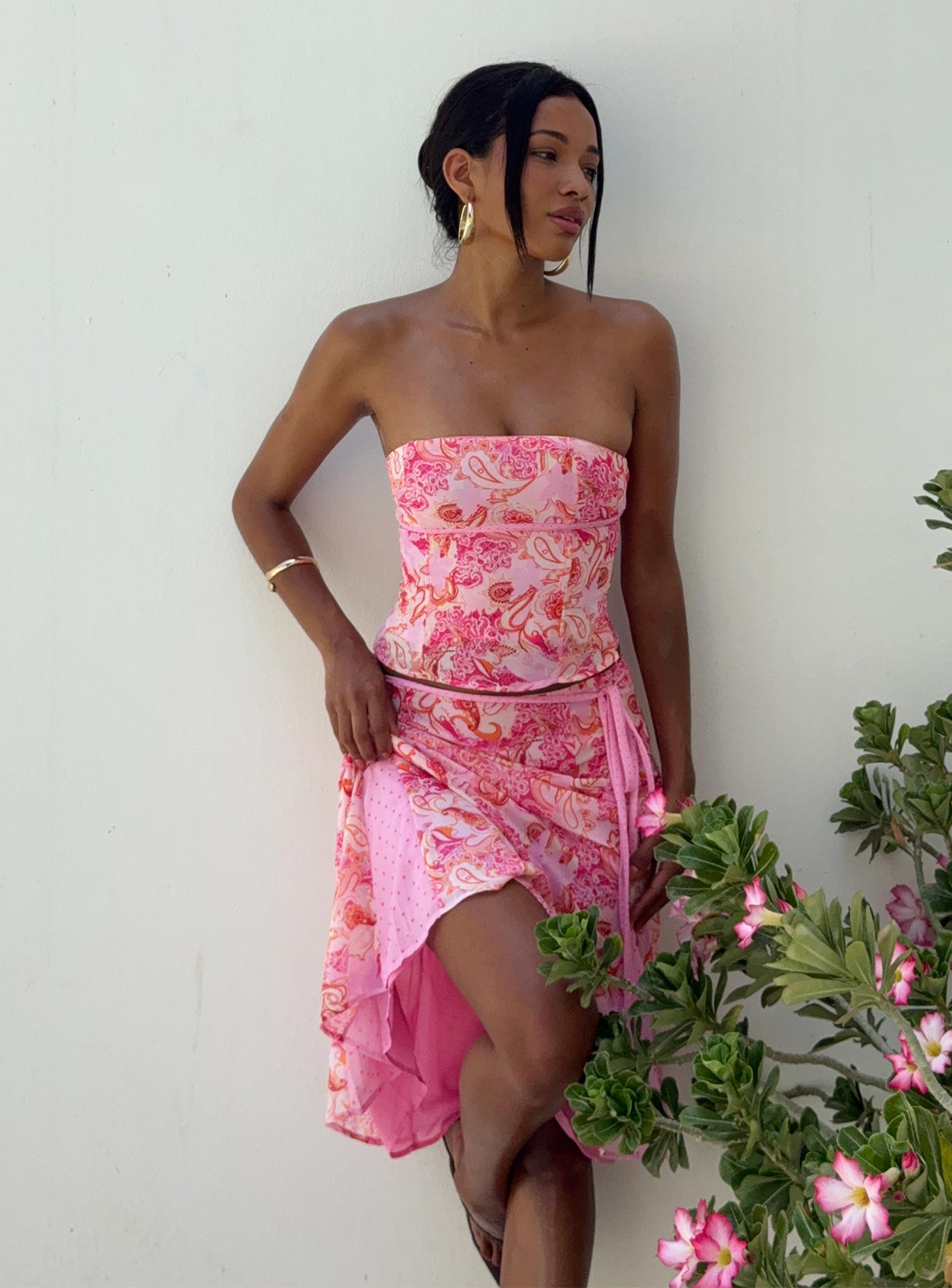 Tipsy Midi Skirt Pink Paisley women's two piece set by Ellevoria