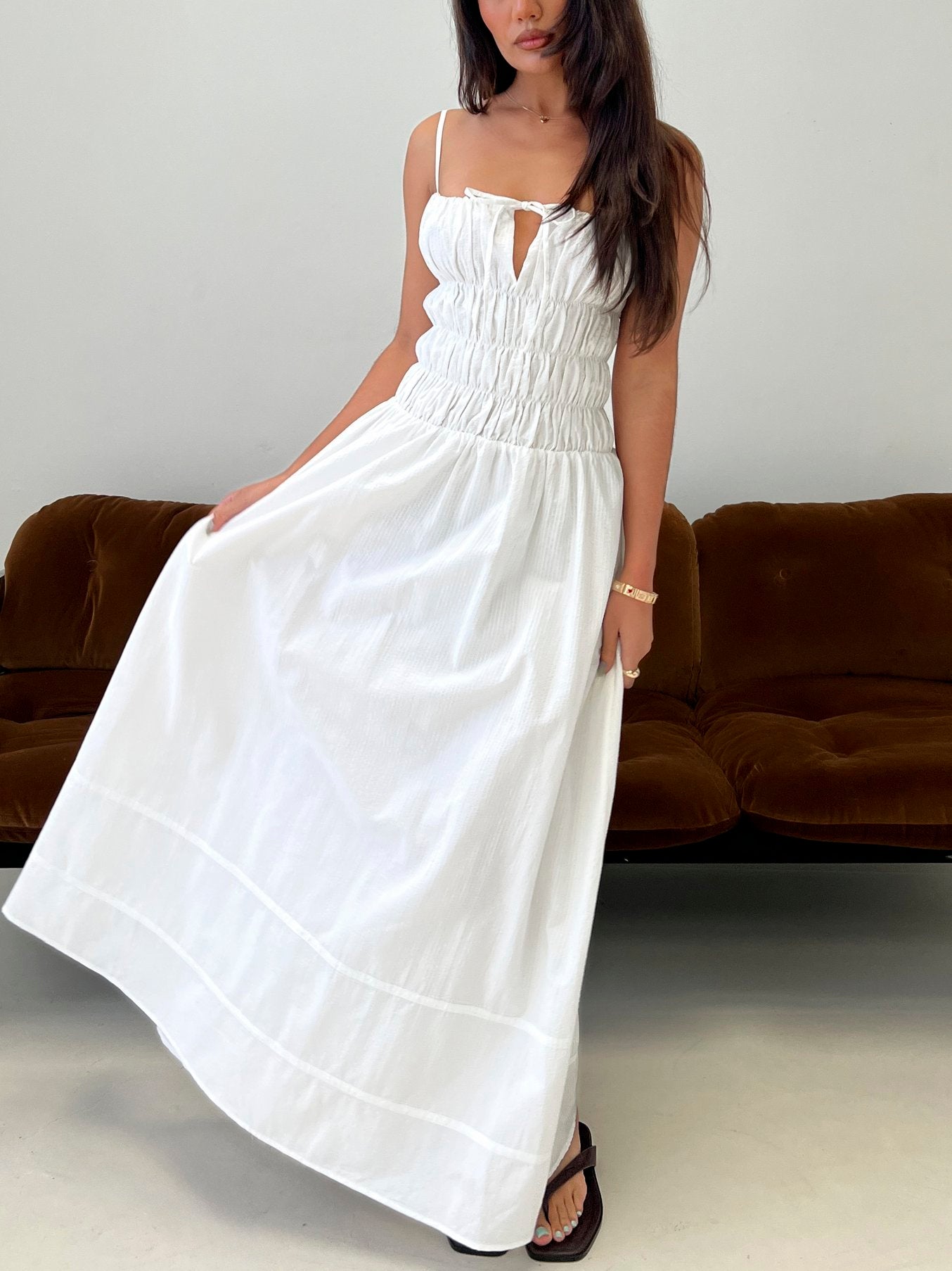 Loralei Shirred Maxi Dress White - women's maxi dress by Ellevoria - view 8