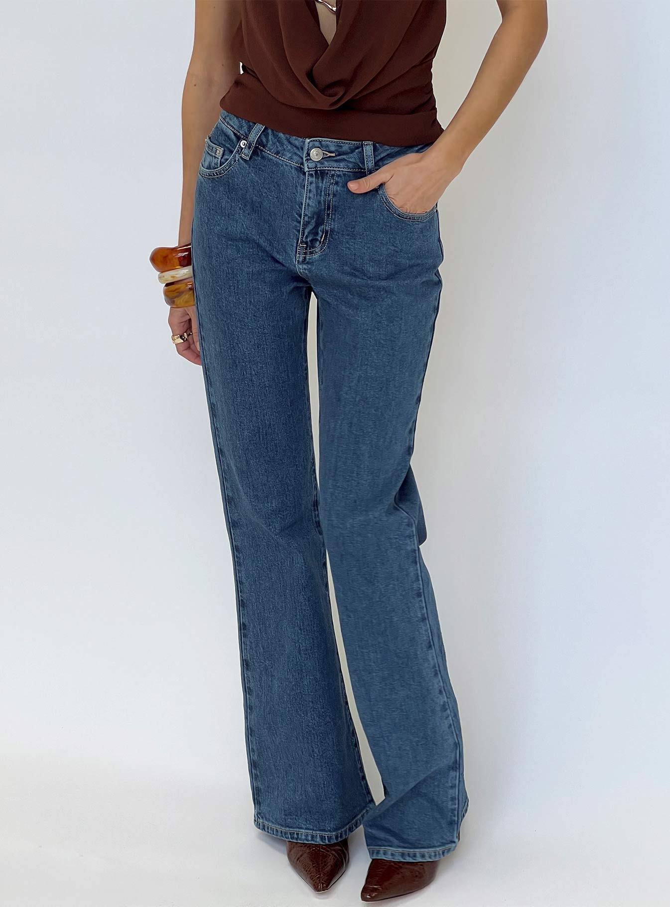 Magic Mirror Mid Rise Bootleg Jeans Mid Blue Wash women's denim jeans by Ellevoria