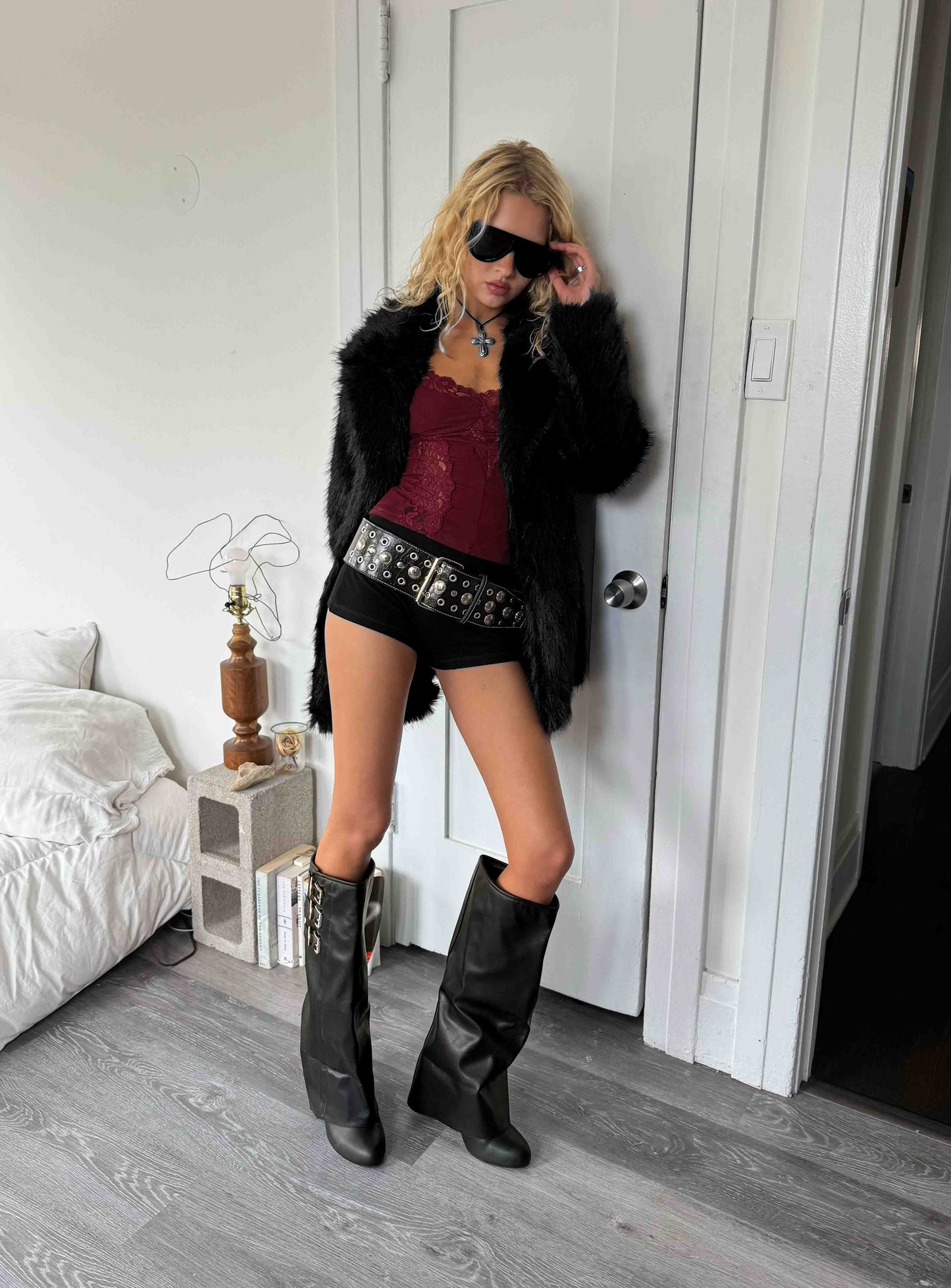 Super Trouper Faux Fur Jacket Black women's jacket by Ellevoria