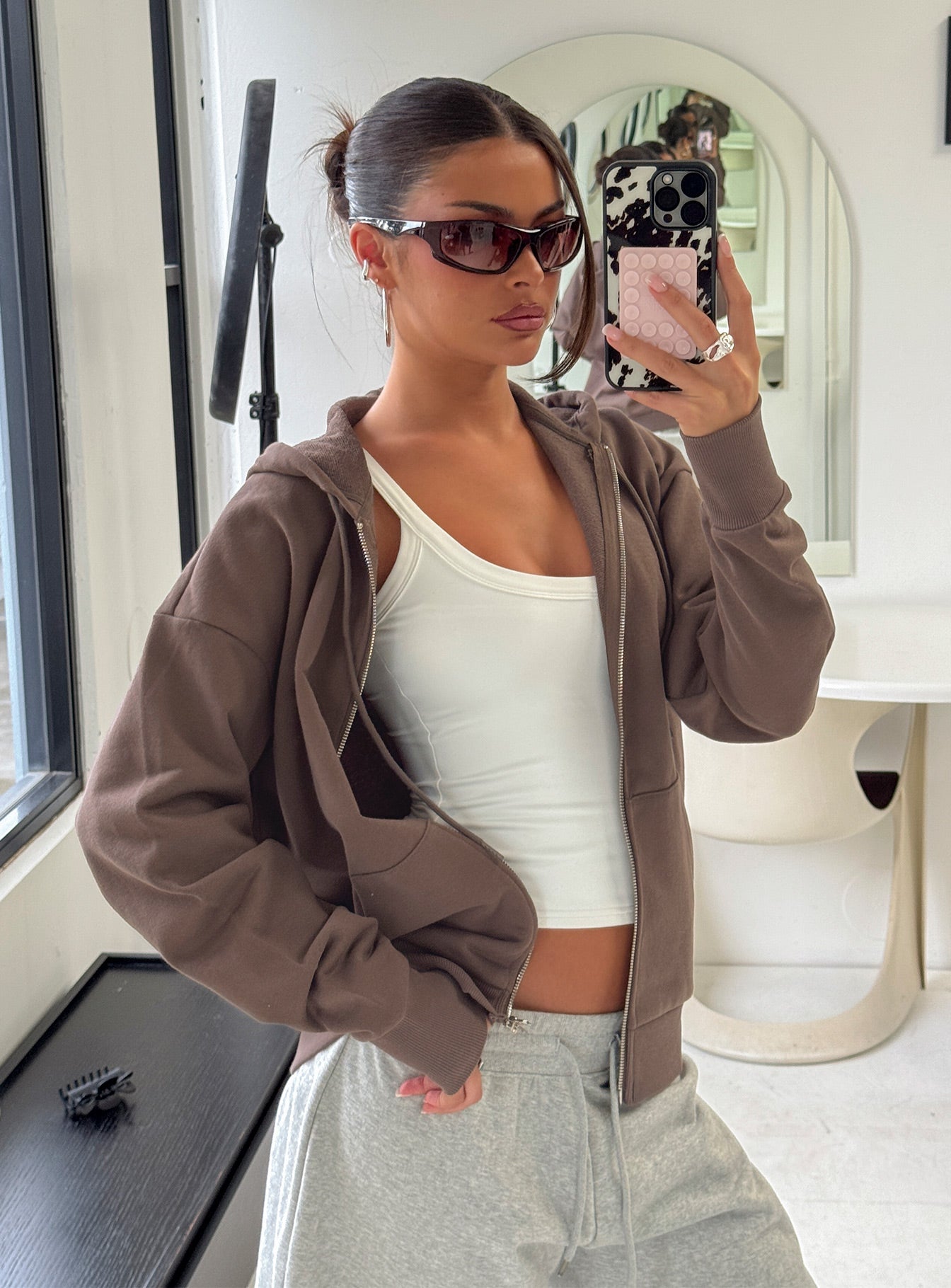 Daytime Cropped Blouson Hoodie Cocoa women's sweater by Ellevoria