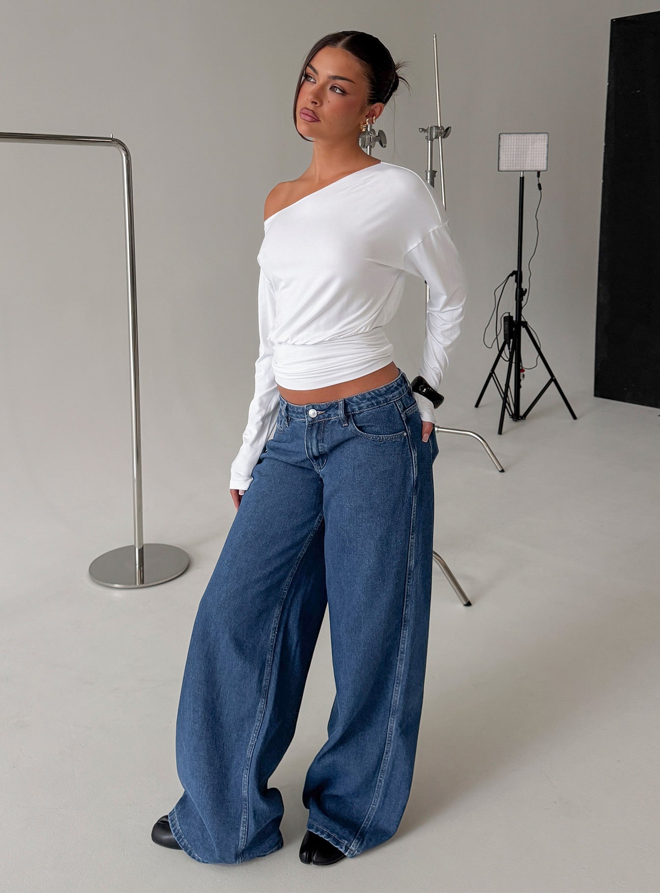 Ramos Low Rise Wide Leg Denim Jeans Dark Blue Wash women's denim jeans by Ellevoria