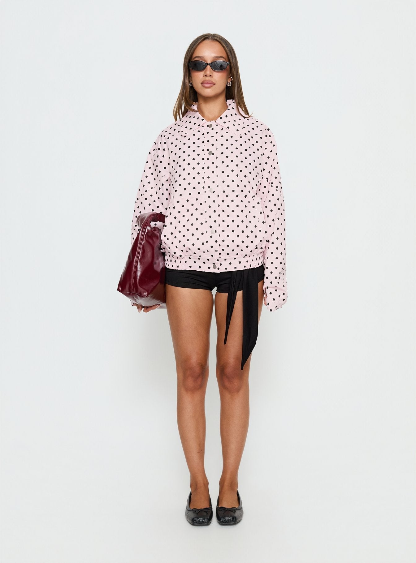 Swayer Oversized Jacket Pink Polka Dot women's jacket by Ellevoria