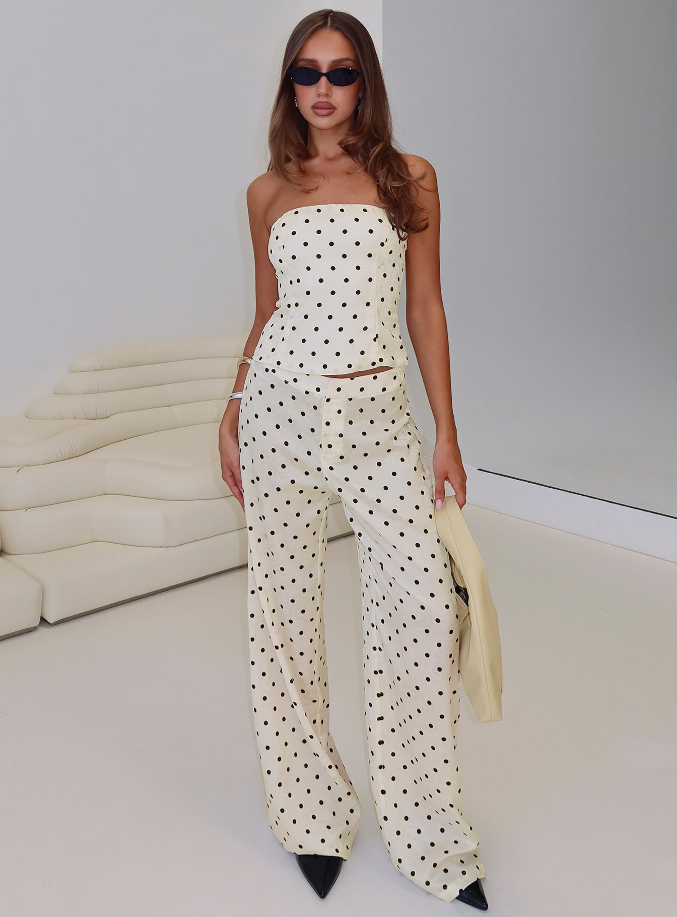 Powdered Sugar Strapless Set Cream Polka women's two piece set by Ellevoria