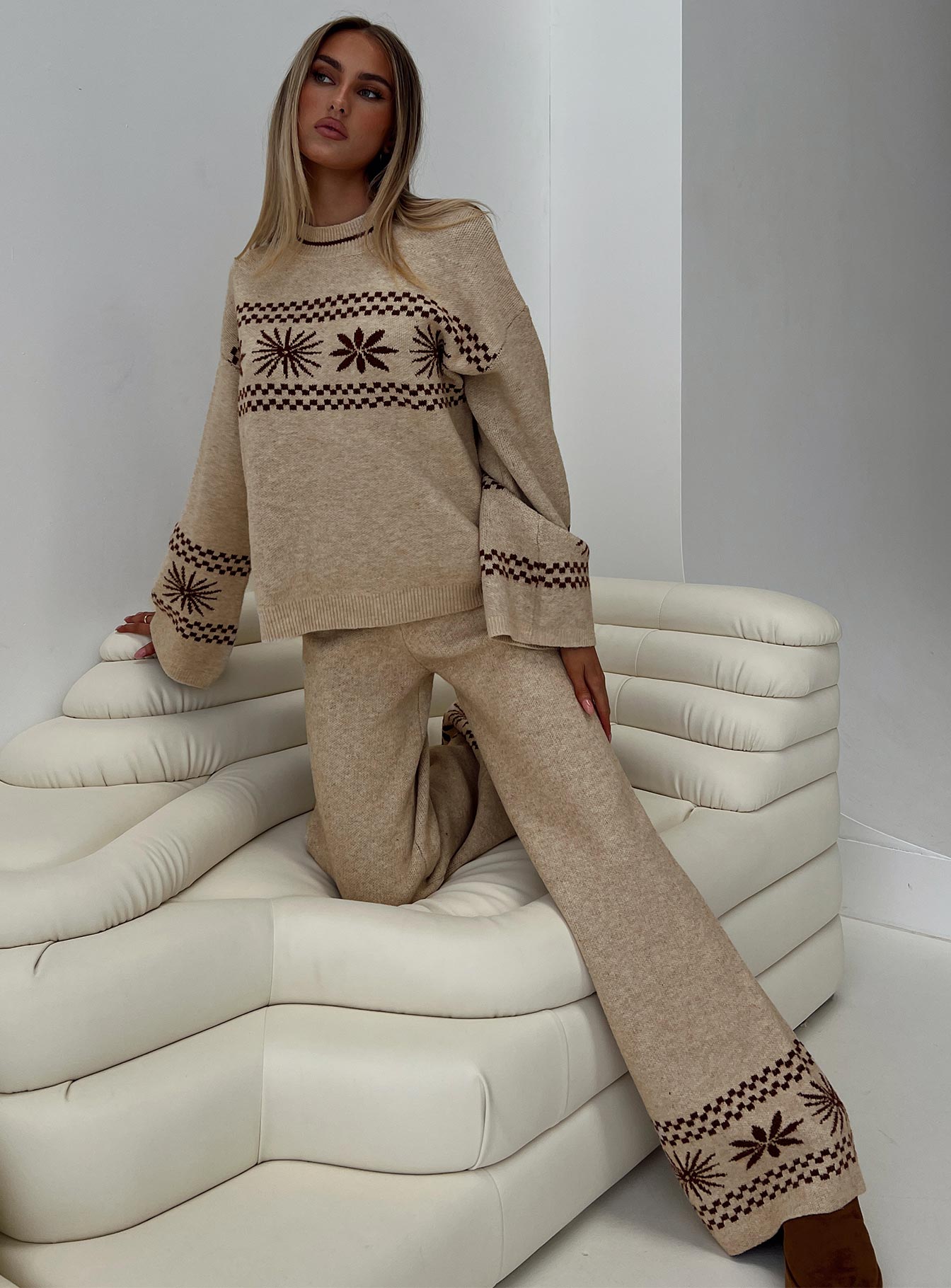 Anok Star Pants Brown / Cream women's pant set by Ellevoria