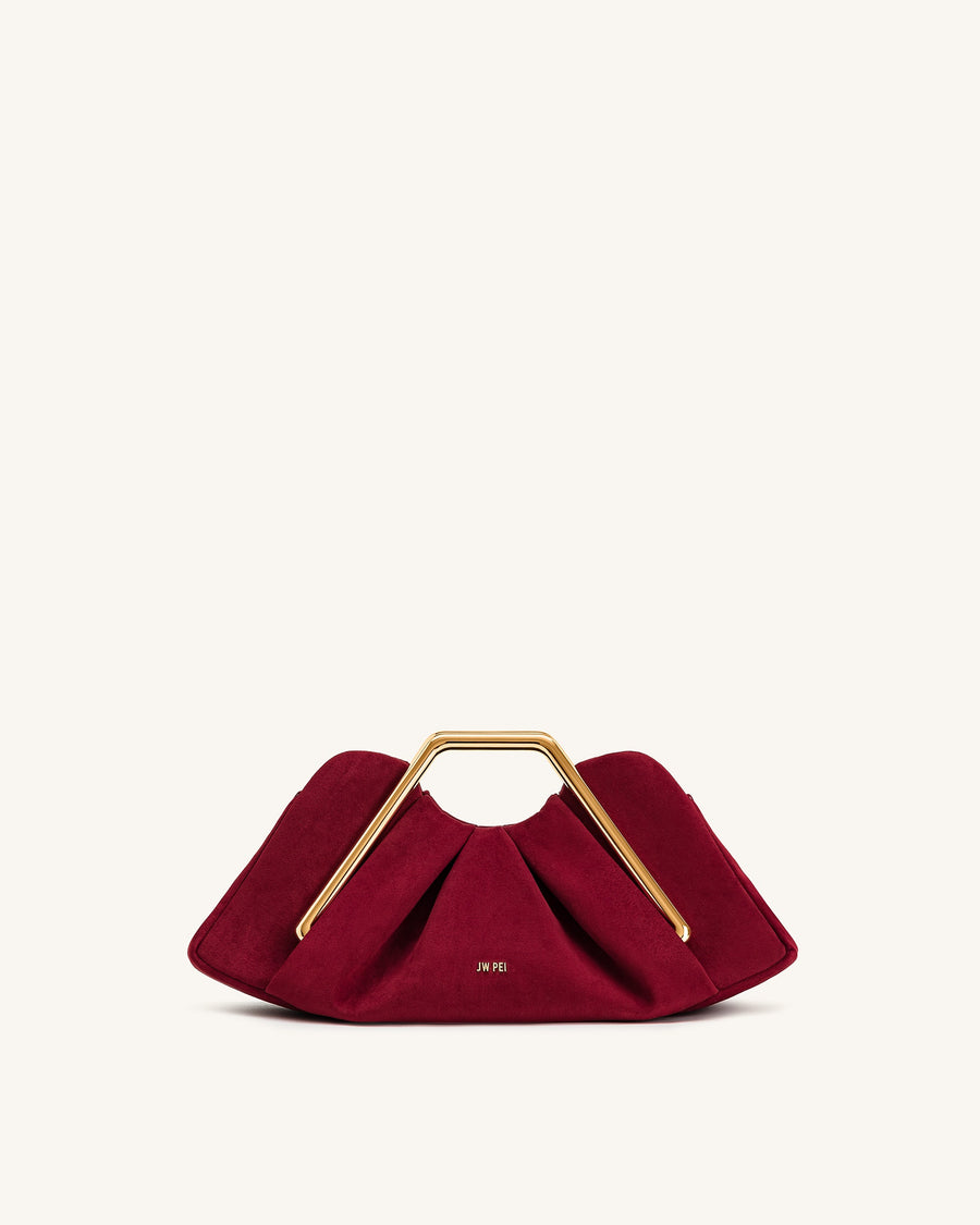 Lila Faux Suede Metal Frame Clutch - Red