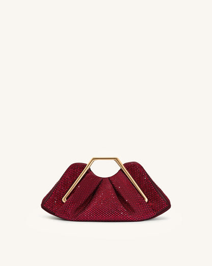 Lila Artificial Crystal Metal Frame Clutch - Red