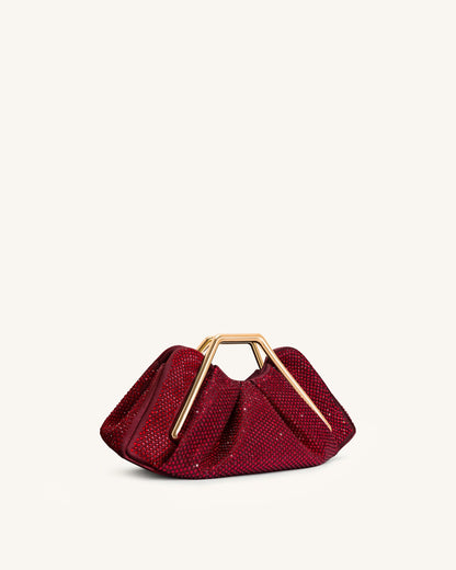 Lila Artificial Crystal Metal Frame Clutch - Red