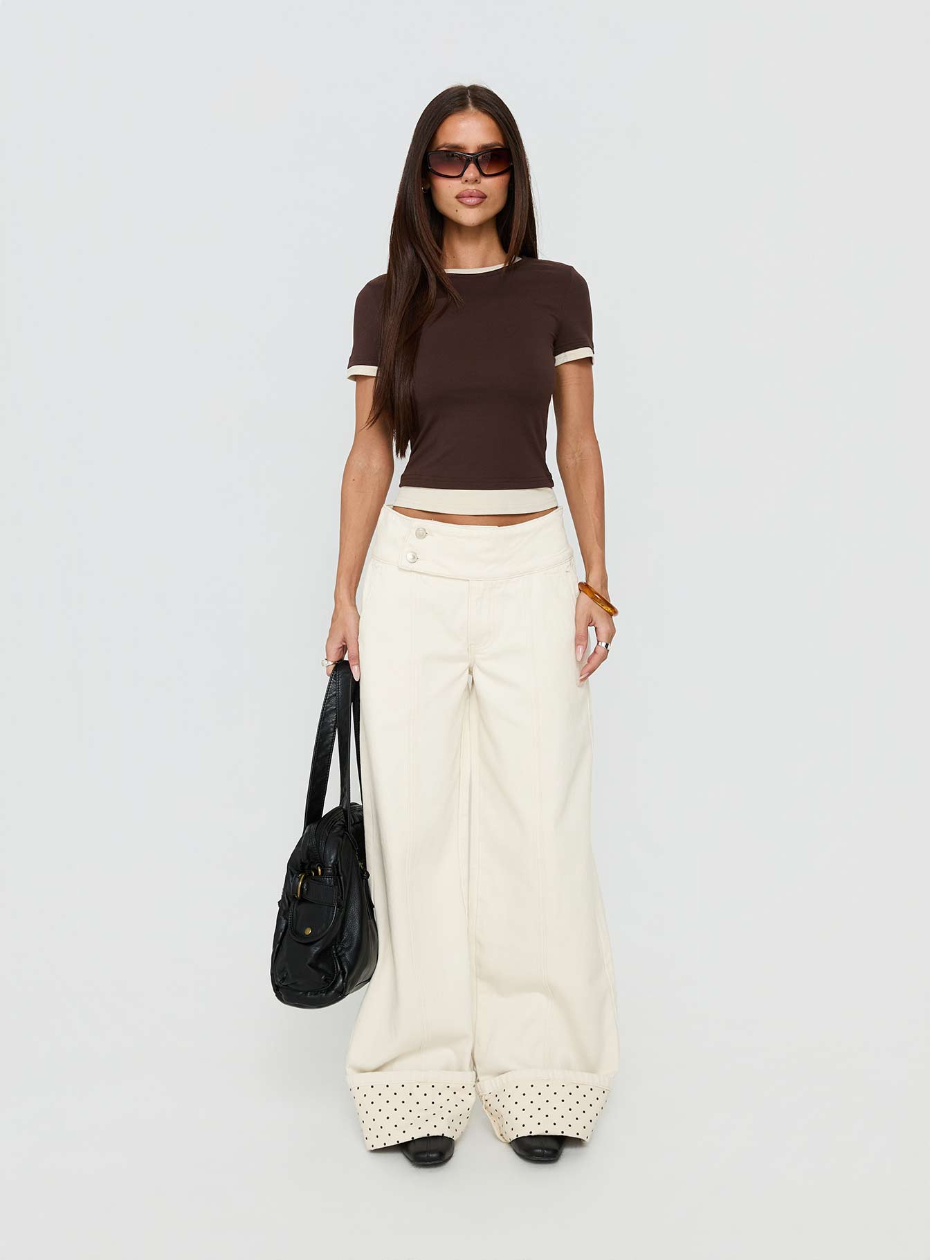 Nikoletta Foldover Jeans Cream / Polka women's denim jeans by Ellevoria