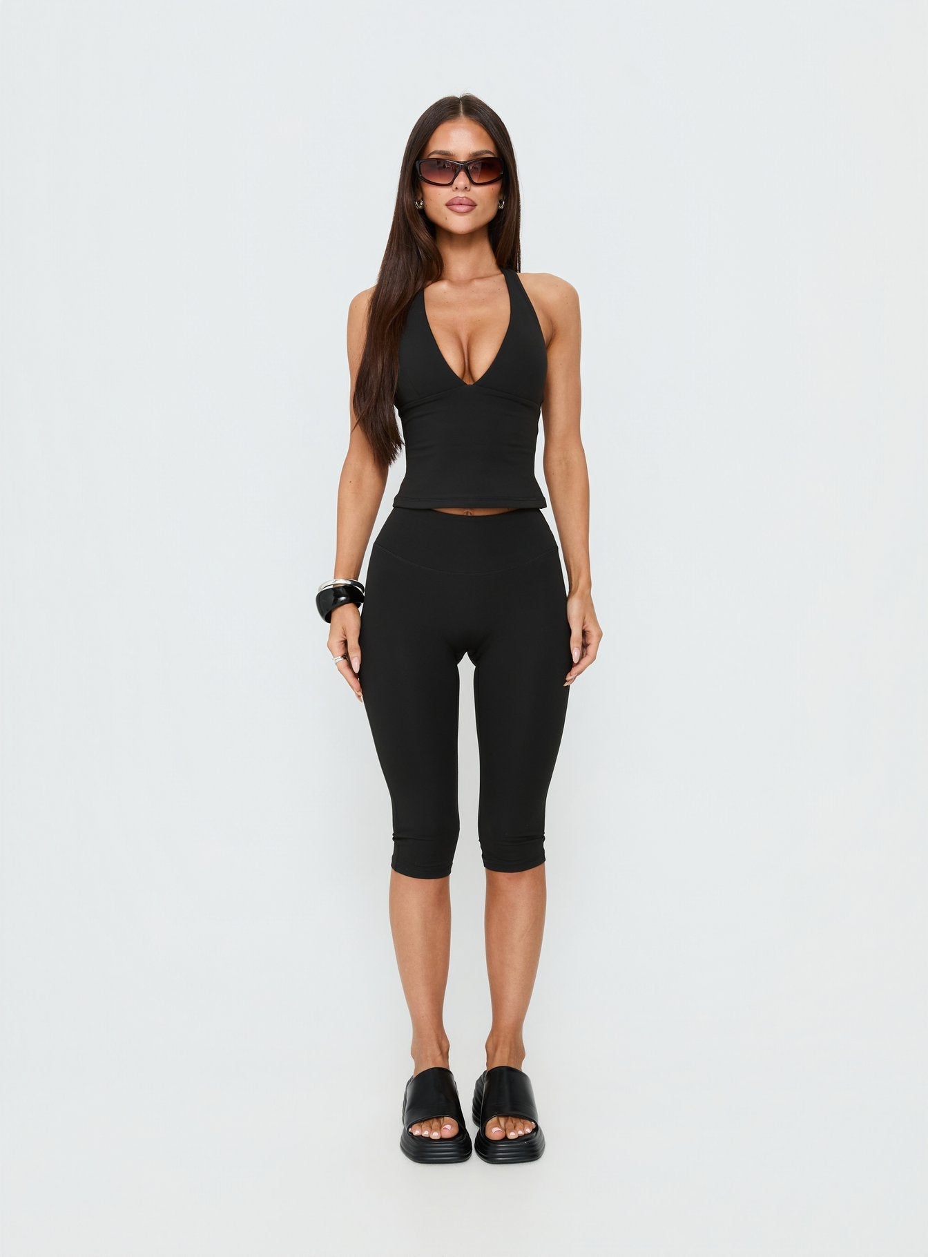 Habitual Active Longline Plunge Neck Tank Top Black - women's top by Ellevoria - view 9