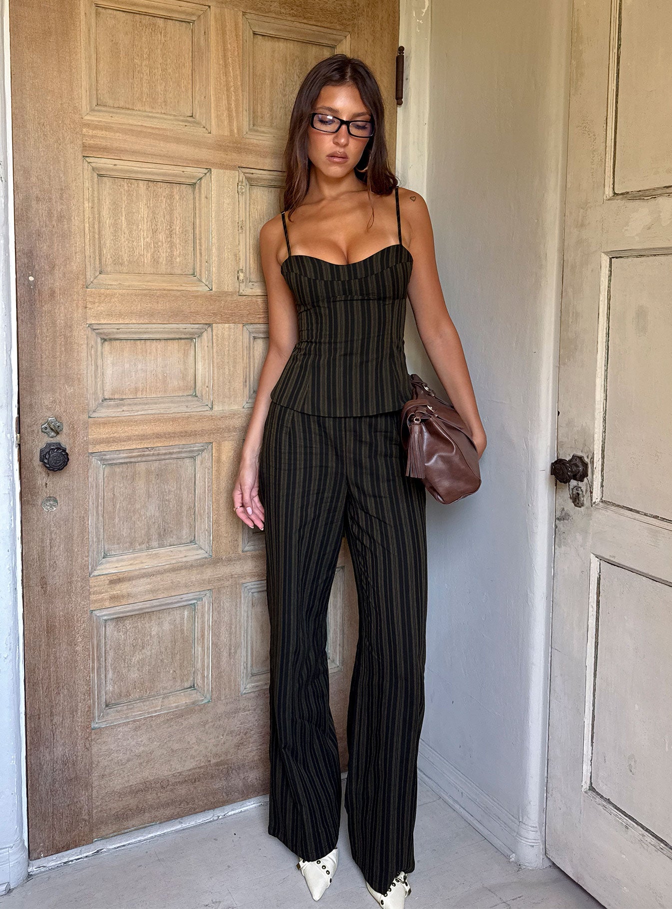 Kierstyn Corset Set Black Stripe women's two piece set by Ellevoria