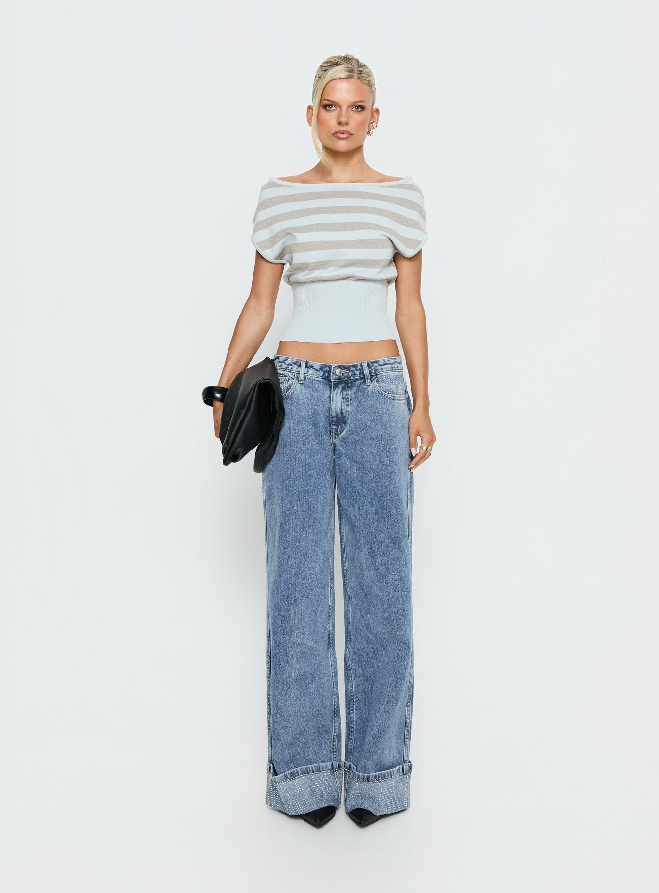 Ramos Diamante Low Rise Wide Leg Jeans Washed Mid Blue women's denim jeans by Ellevoria