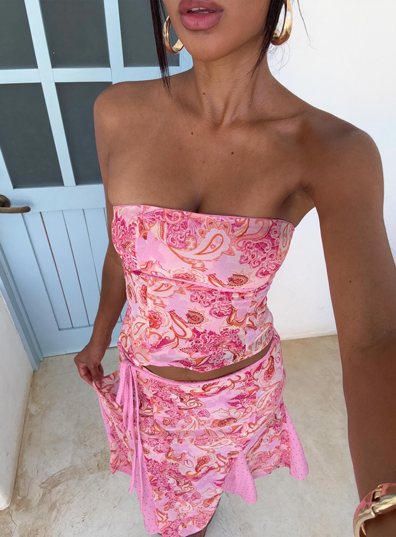Tipsy Midi Skirt Pink Paisley women's two piece set by Ellevoria